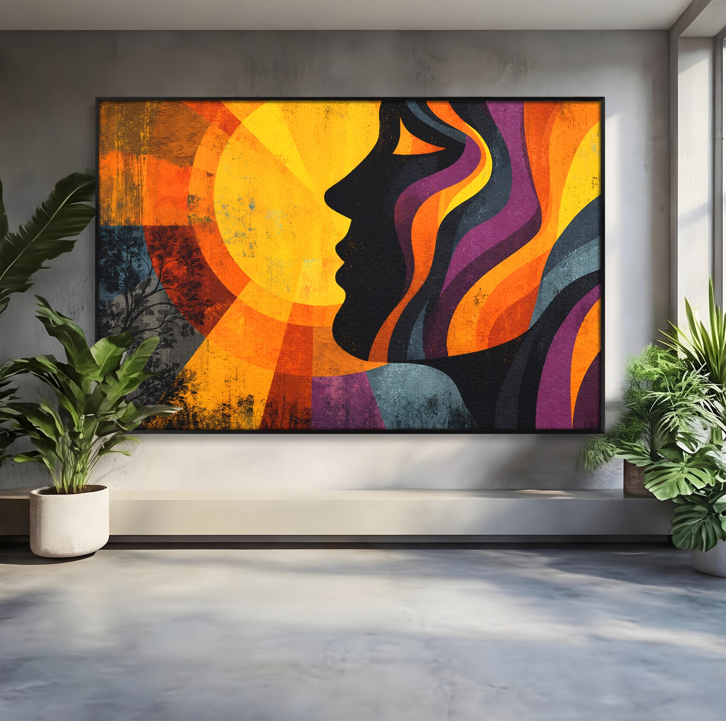 Tablou Canvas Premium LuxCanva® C1365, Silhouette Solara, Silhouette, Soare, Portret, Abstract, Living, Culori Vibrante
