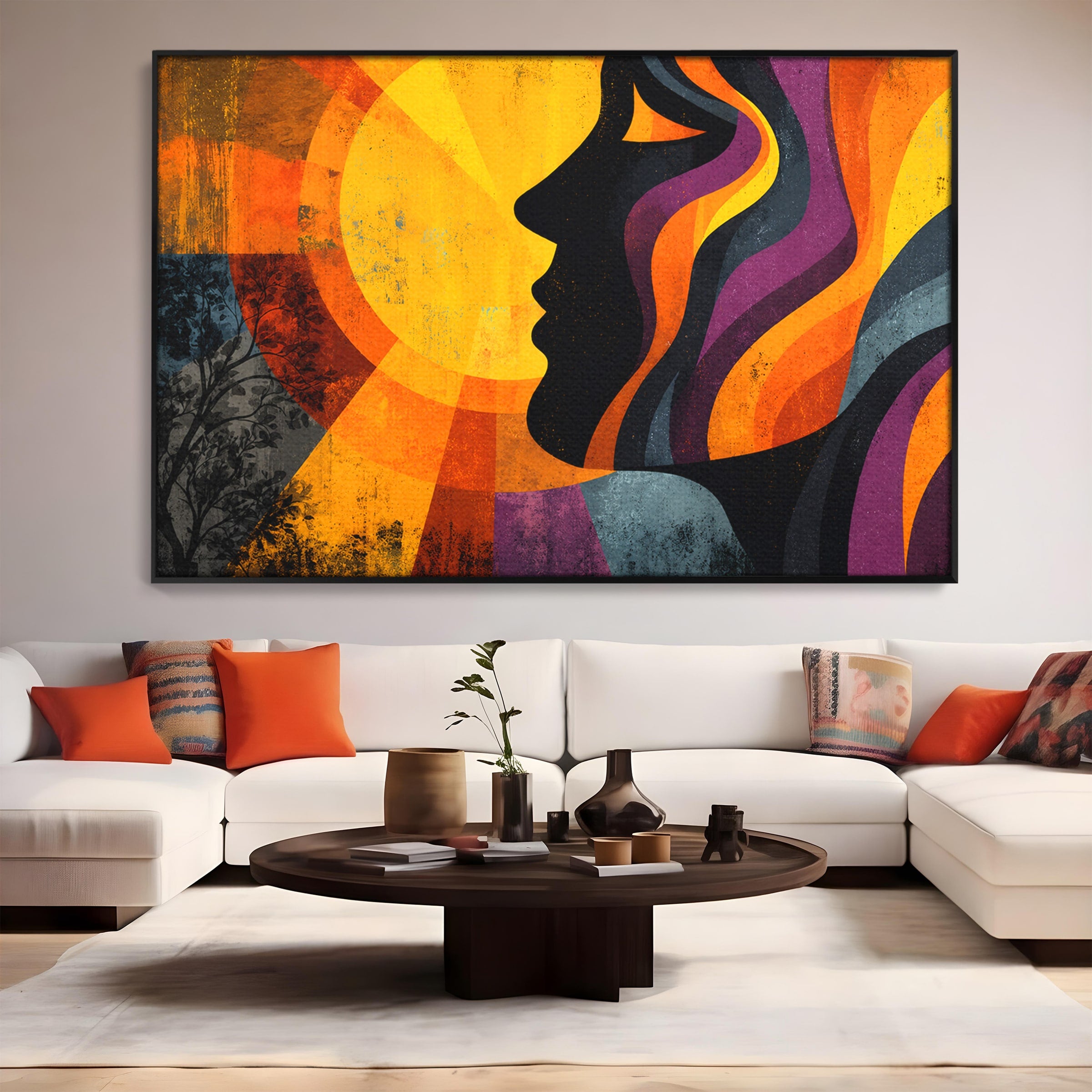 Tablou Canvas Premium LuxCanva® C1365, Silhouette Solara, Silhouette, Soare, Portret, Abstract, Living, Culori Vibrante
