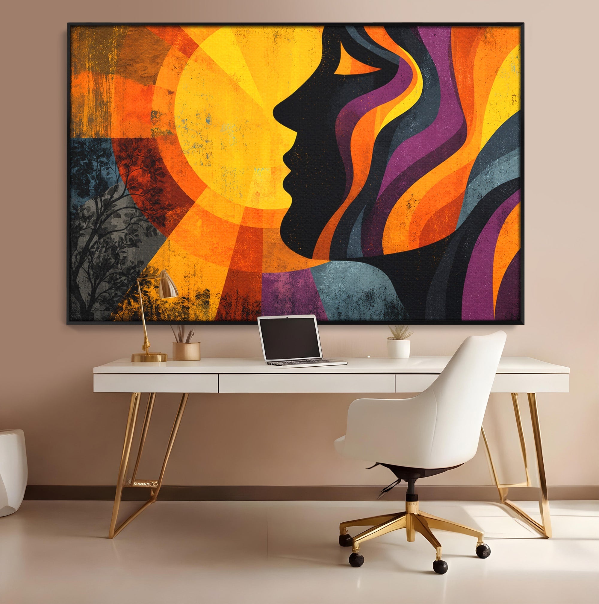 Tablou Canvas Premium LuxCanva® C1365, Silhouette Solara, Silhouette, Soare, Portret, Abstract, Living, Culori Vibrante