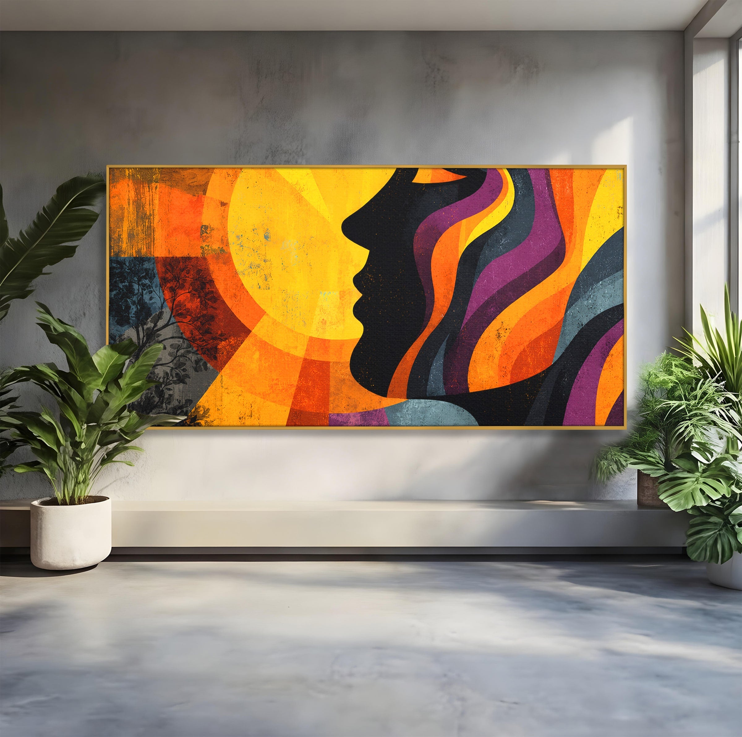 Tablou Canvas Premium LuxCanva® C1365, Silhouette Solara, Silhouette, Soare, Portret, Abstract, Living, Culori Vibrante