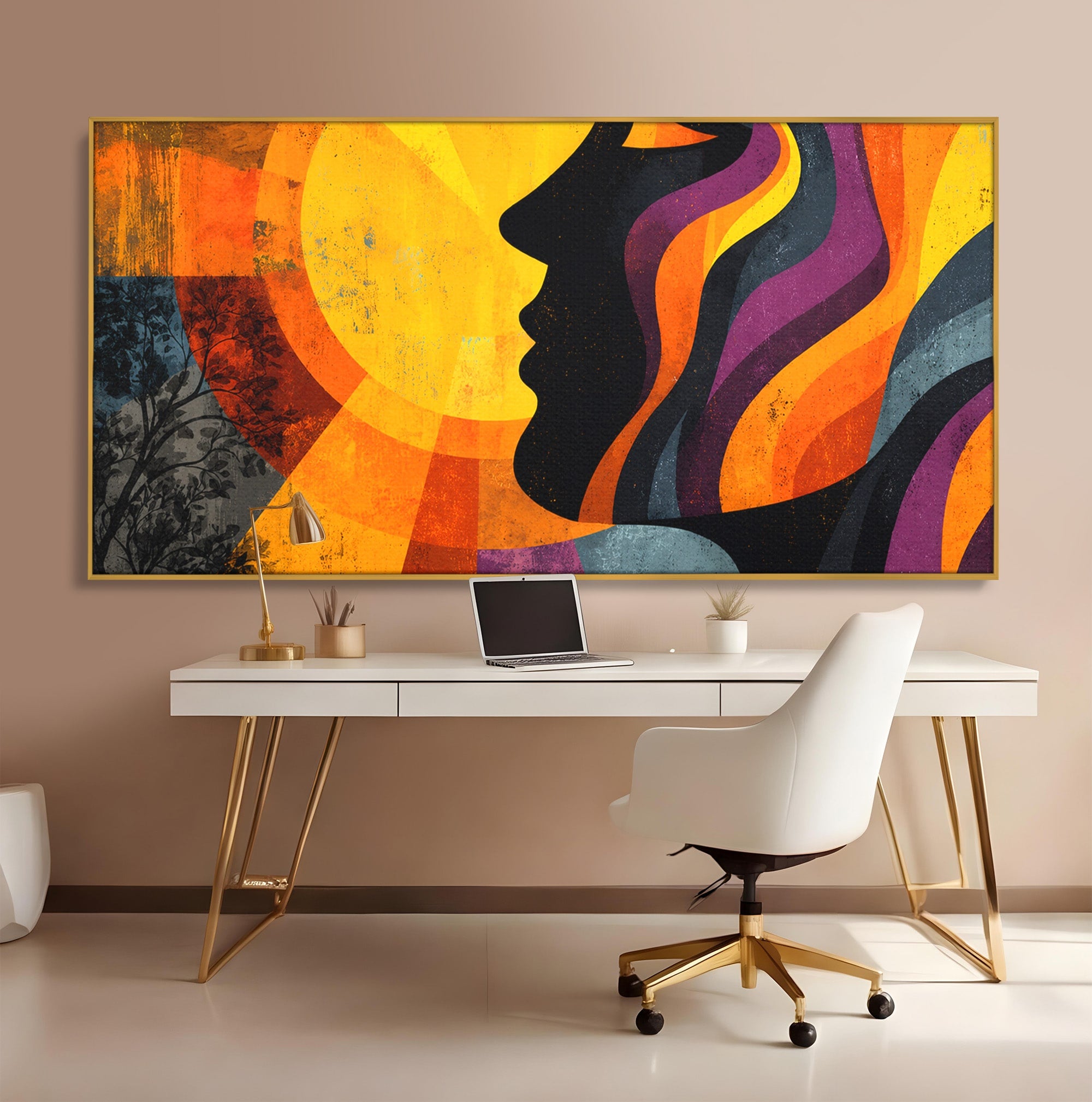 Tablou Canvas Premium LuxCanva® C1365, Silhouette Solara, Silhouette, Soare, Portret, Abstract, Living, Culori Vibrante