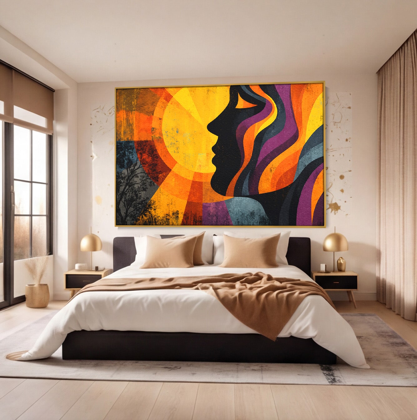 Tablou Canvas Premium LuxCanva® C1365, Silhouette Solara, Silhouette, Soare, Portret, Abstract, Living, Culori Vibrante
