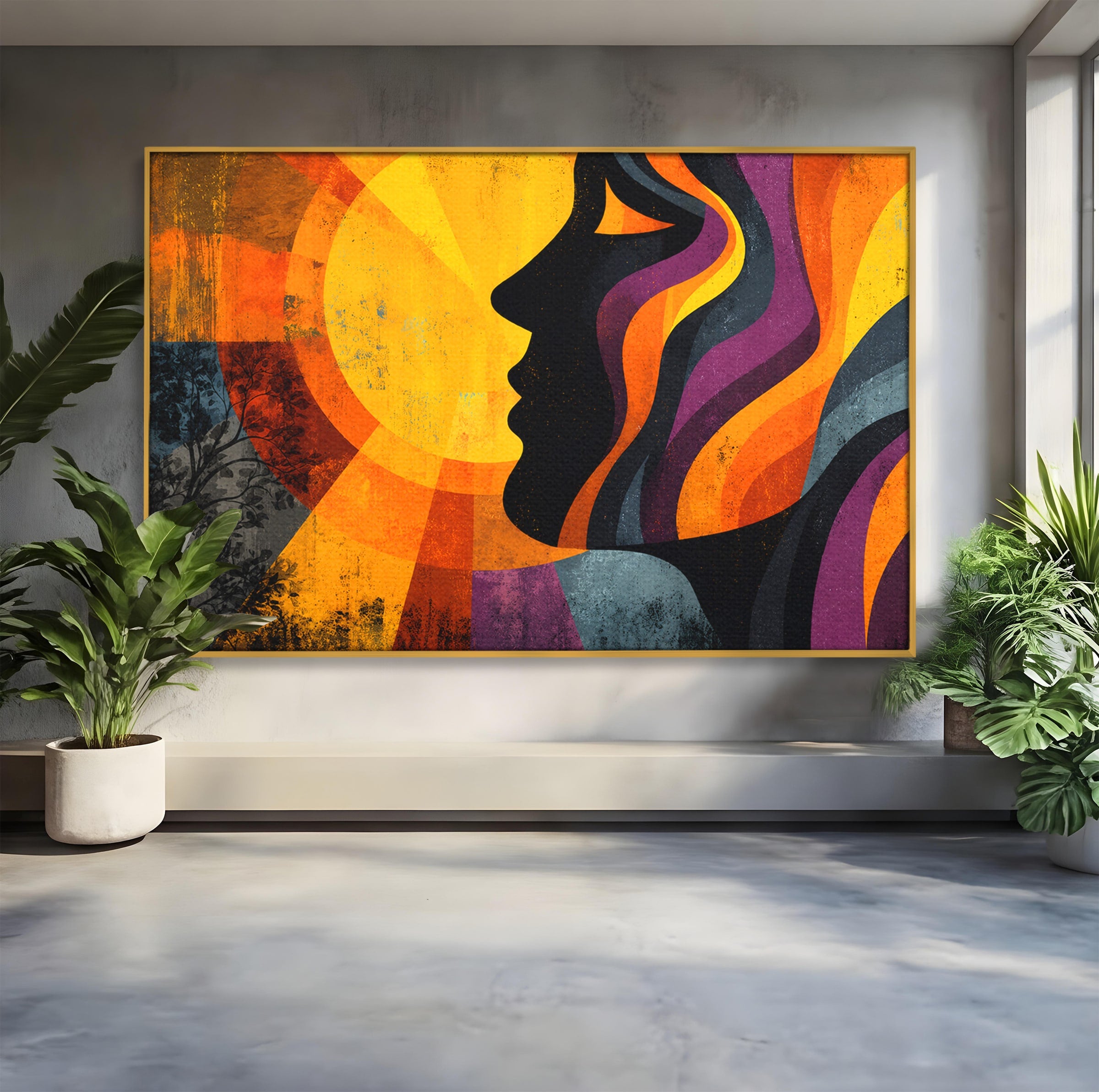 Tablou Canvas Premium LuxCanva® C1365, Silhouette Solara, Silhouette, Soare, Portret, Abstract, Living, Culori Vibrante