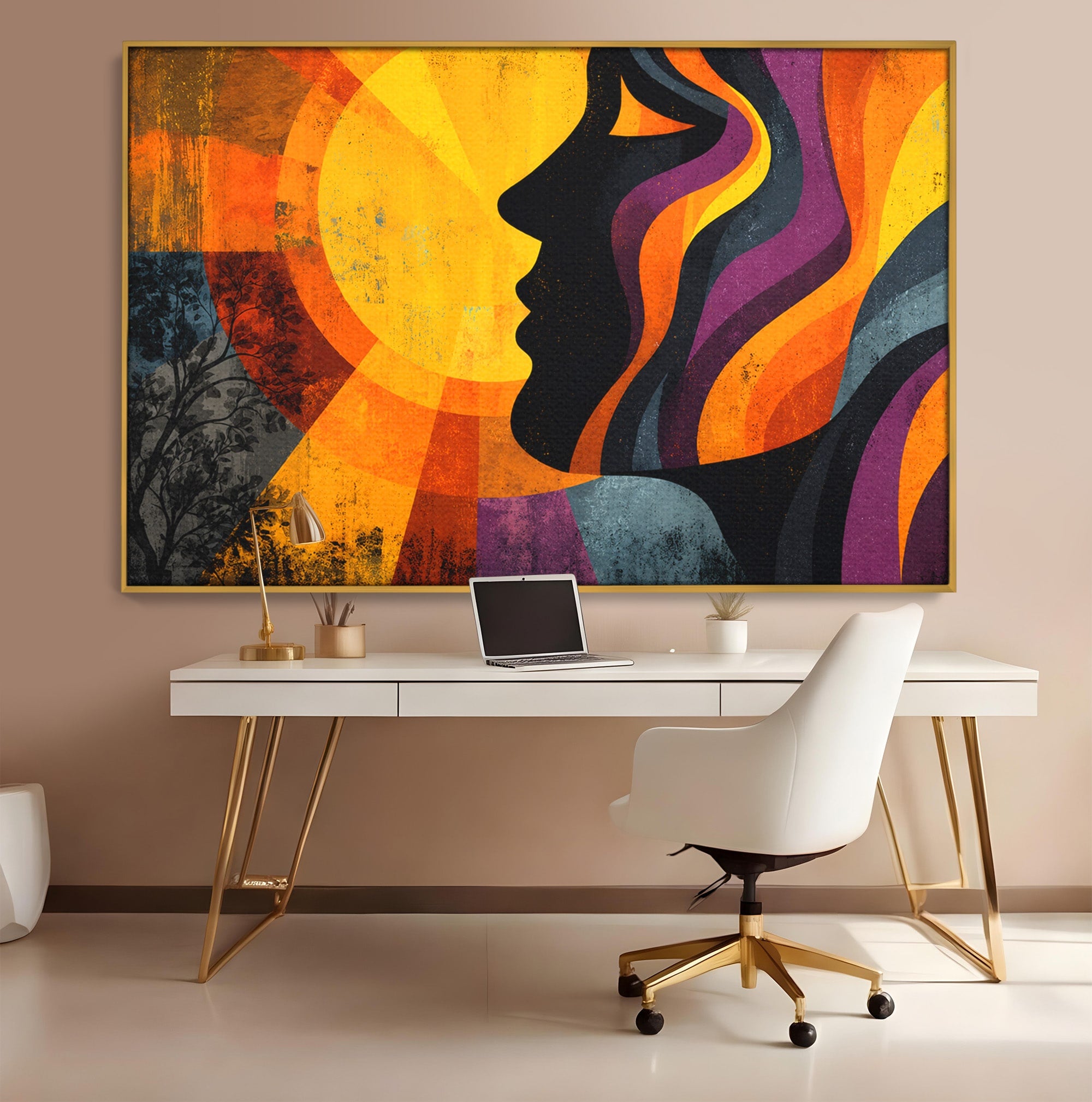 Tablou Canvas Premium LuxCanva® C1365, Silhouette Solara, Silhouette, Soare, Portret, Abstract, Living, Culori Vibrante