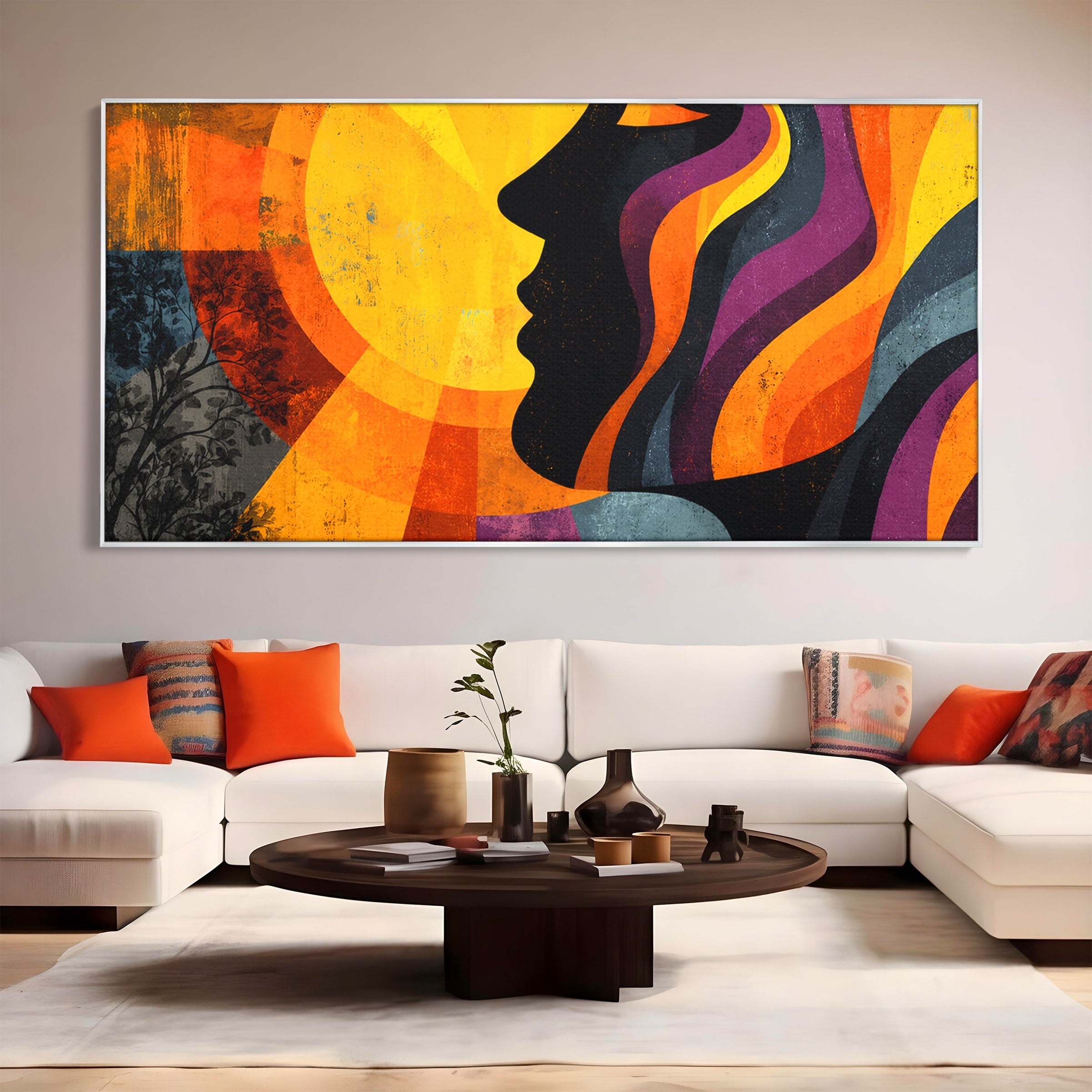 Tablou Canvas Premium LuxCanva® C1365, Silhouette Solara, Silhouette, Soare, Portret, Abstract, Living, Culori Vibrante