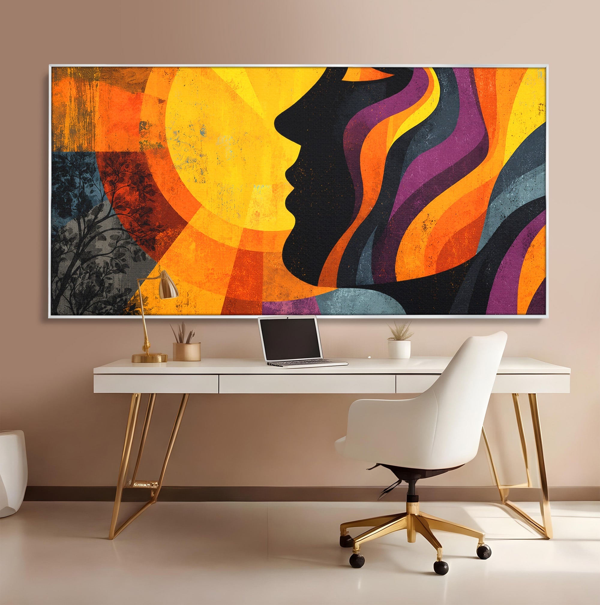 Tablou Canvas Premium LuxCanva® C1365, Silhouette Solara, Silhouette, Soare, Portret, Abstract, Living, Culori Vibrante