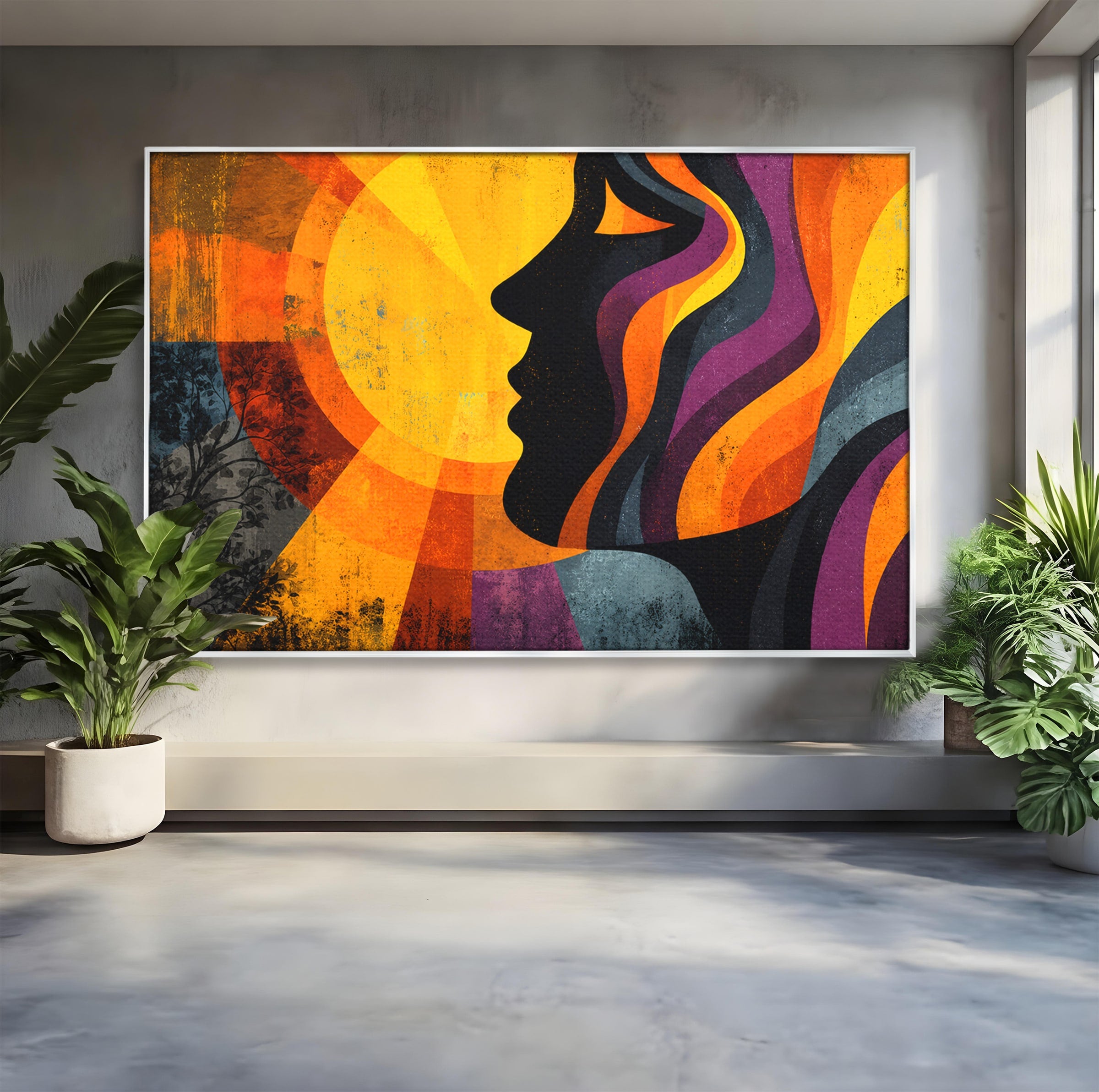 Tablou Canvas Premium LuxCanva® C1365, Silhouette Solara, Silhouette, Soare, Portret, Abstract, Living, Culori Vibrante