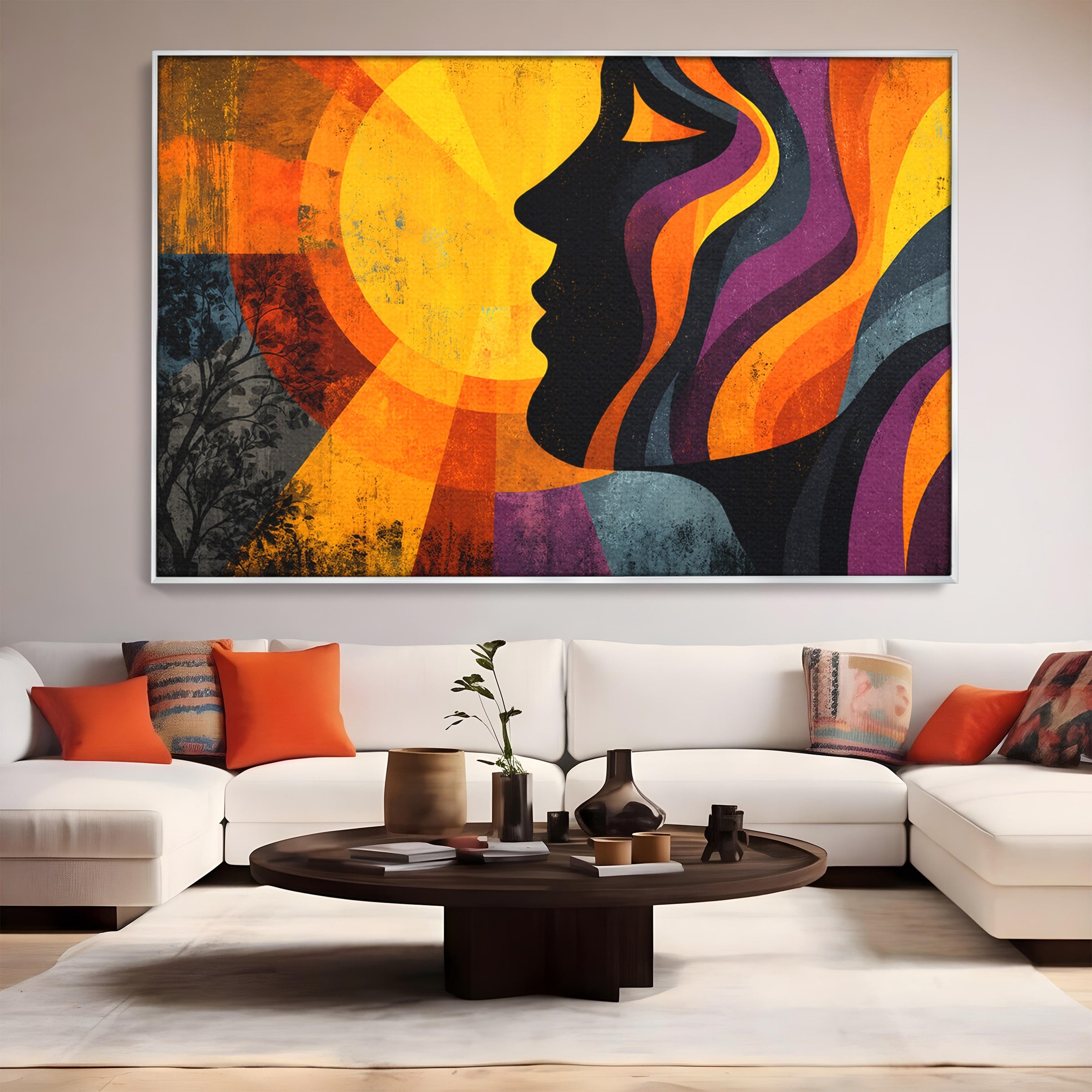 Tablou Canvas Premium LuxCanva® C1365, Silhouette Solara, Silhouette, Soare, Portret, Abstract, Living, Culori Vibrante
