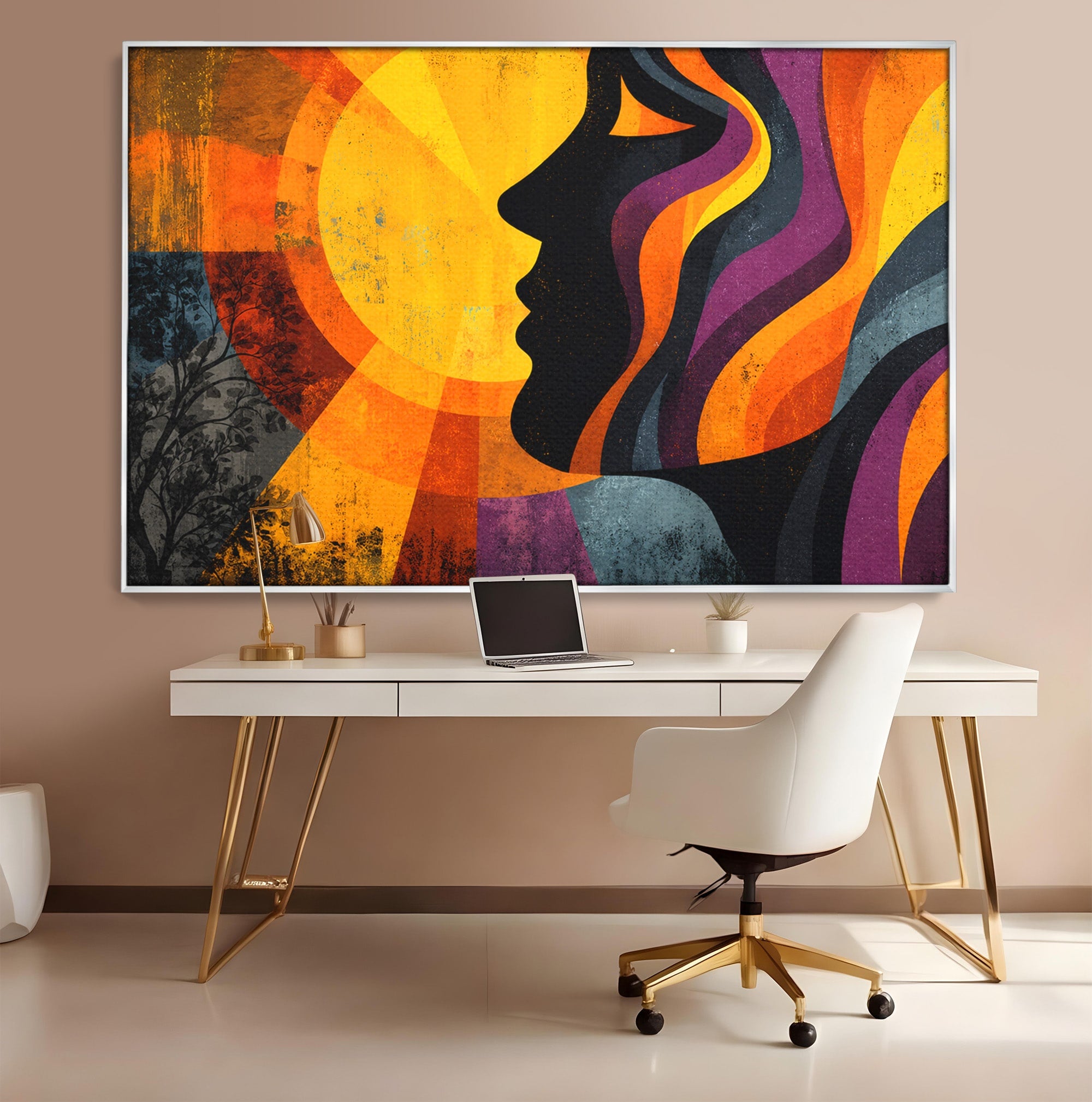 Tablou Canvas Premium LuxCanva® C1365, Silhouette Solara, Silhouette, Soare, Portret, Abstract, Living, Culori Vibrante