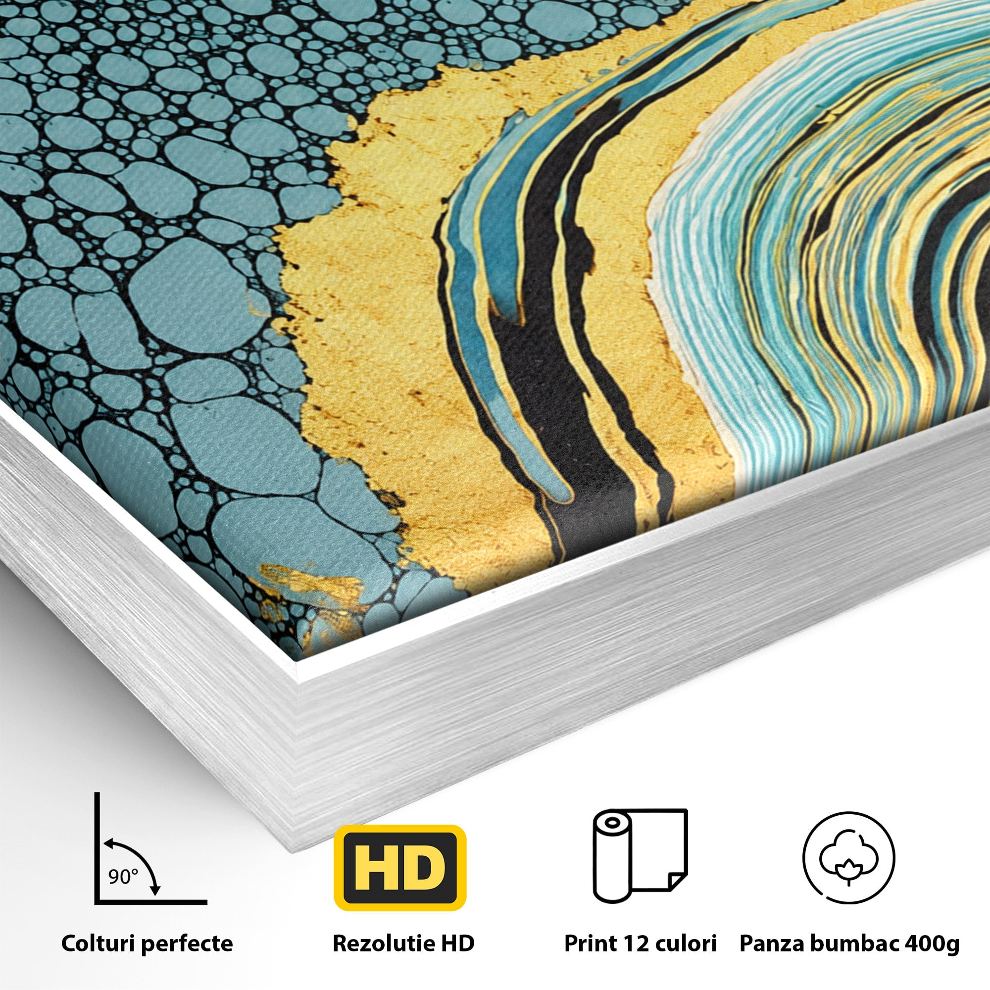 Tablou Canvas Premium LuxCanva® C1366, Flux Abstract Auriu, Abstract, Textura, Auriu, Albastru, Modern, Living, Birou, Culori Vibrante