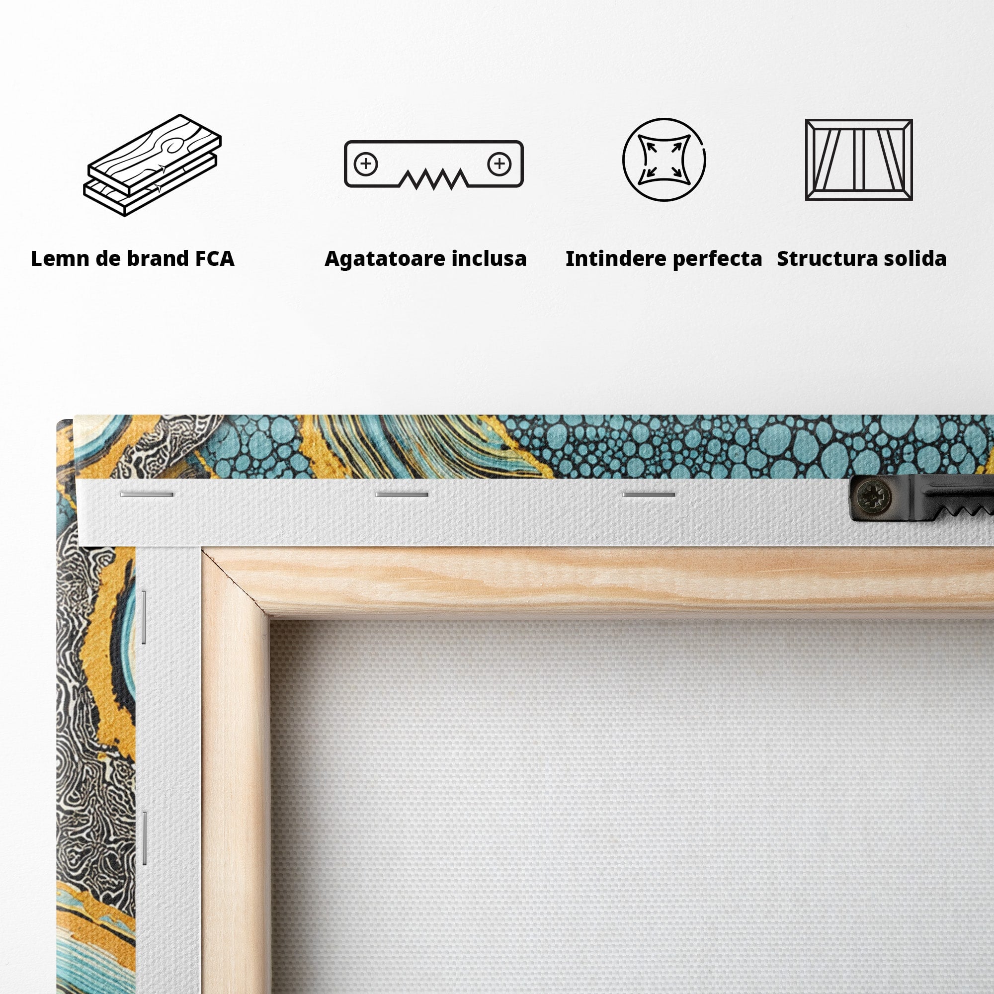 Tablou Canvas Premium LuxCanva® C1366, Flux Abstract Auriu, Abstract, Textura, Auriu, Albastru, Modern, Living, Birou, Culori Vibrante