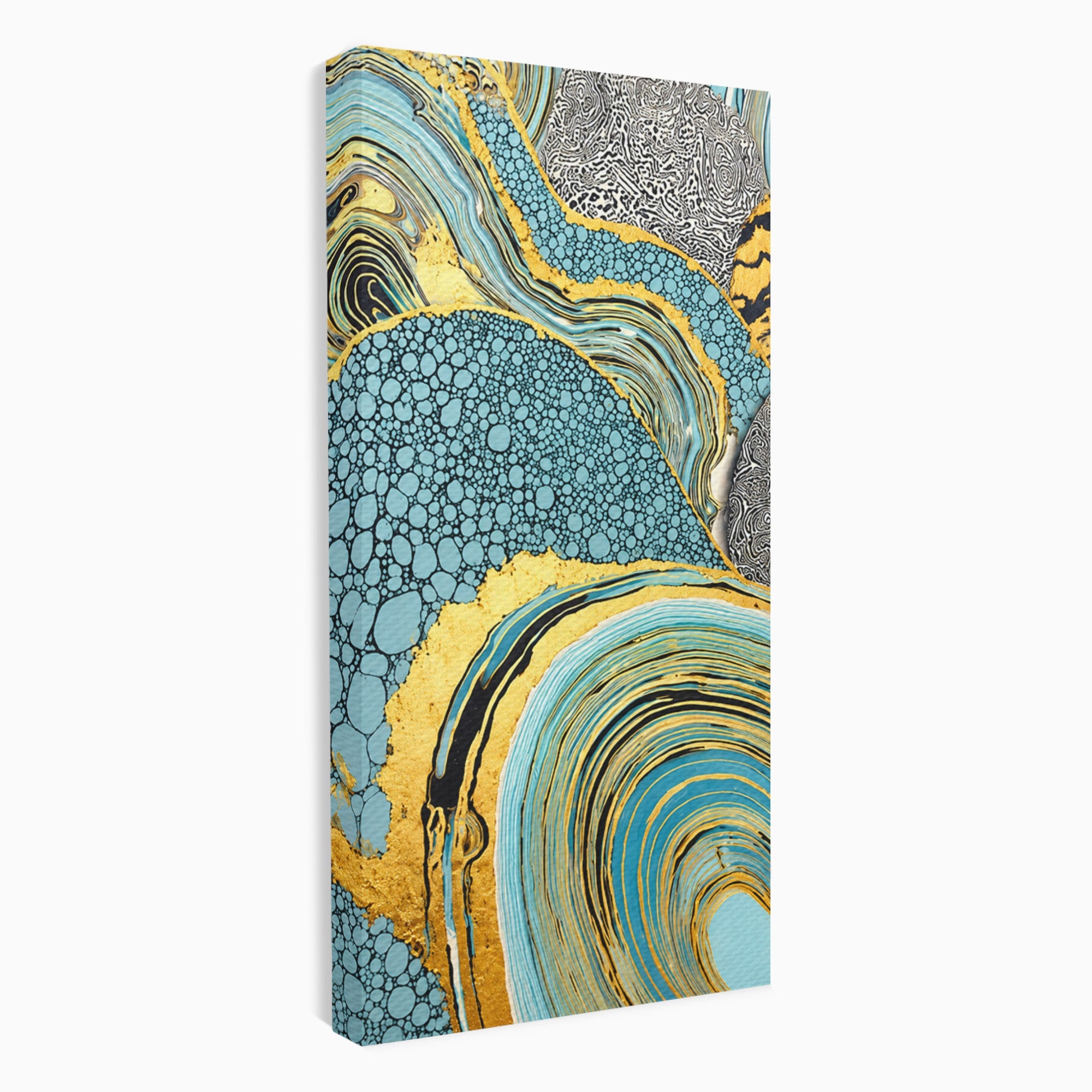Tablou Canvas Premium LuxCanva® C1366, Flux Abstract Auriu, Abstract, Textura, Auriu, Albastru, Modern, Living, Birou, Culori Vibrante