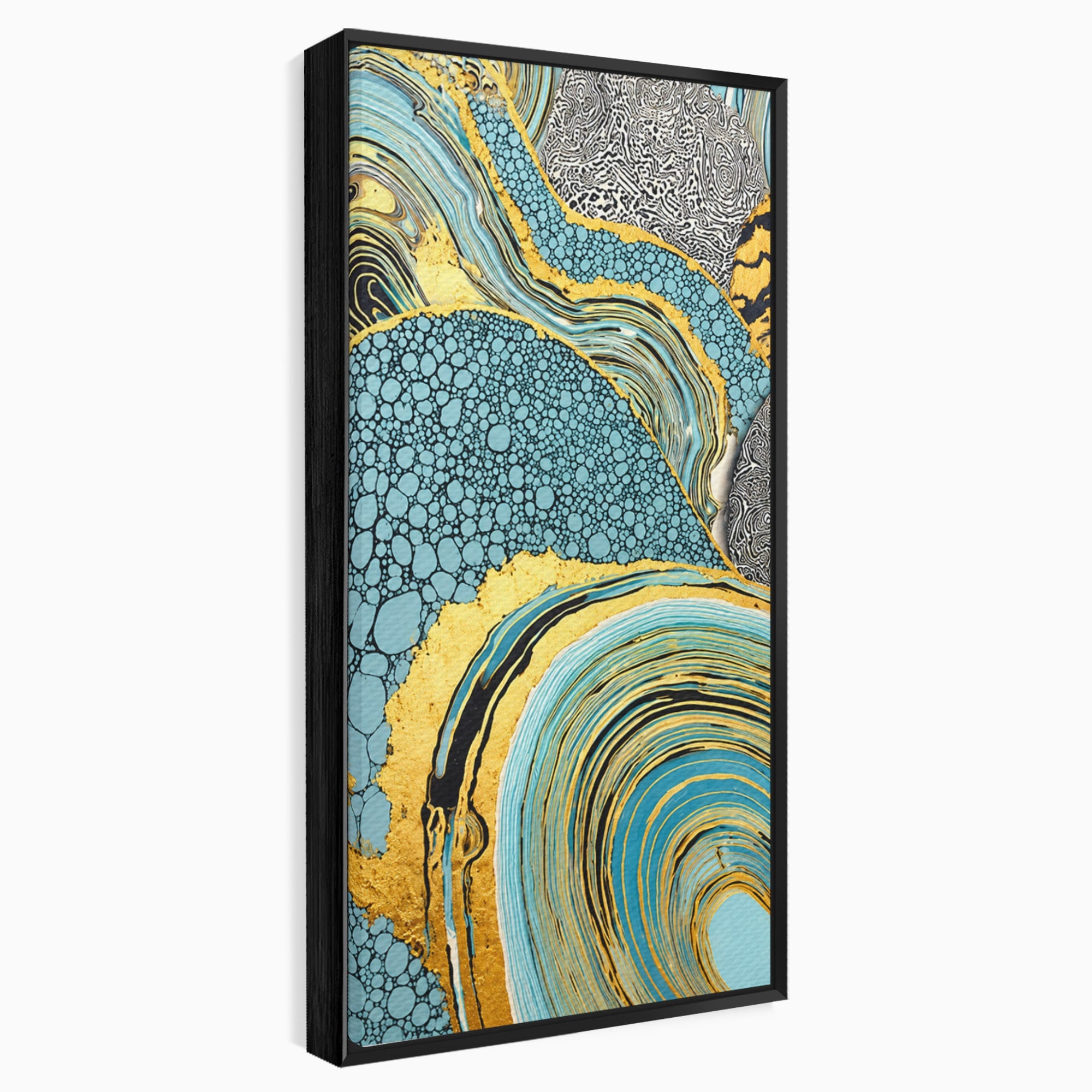 Tablou Canvas Premium LuxCanva® C1366, Flux Abstract Auriu, Abstract, Textura, Auriu, Albastru, Modern, Living, Birou, Culori Vibrante