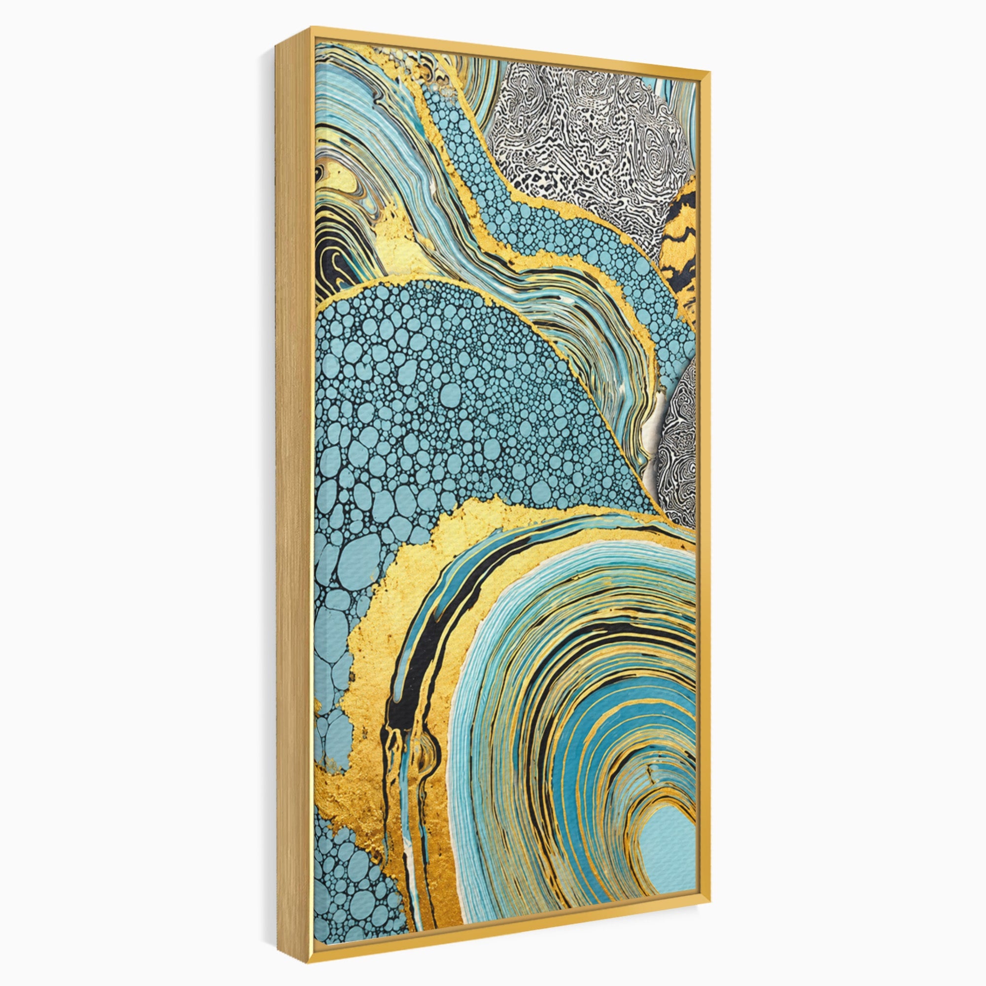 Tablou Canvas Premium LuxCanva® C1366, Flux Abstract Auriu, Abstract, Textura, Auriu, Albastru, Modern, Living, Birou, Culori Vibrante