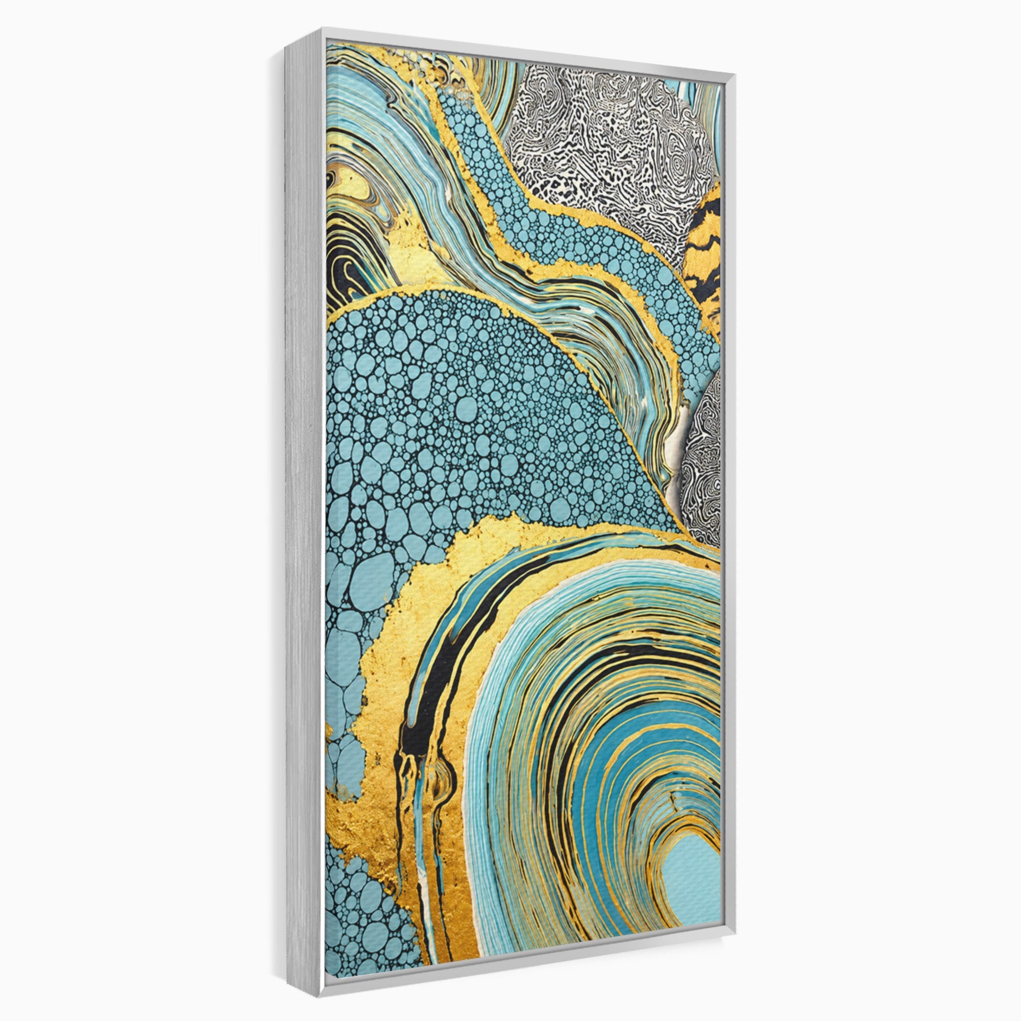Tablou Canvas Premium LuxCanva® C1366, Flux Abstract Auriu, Abstract, Textura, Auriu, Albastru, Modern, Living, Birou, Culori Vibrante