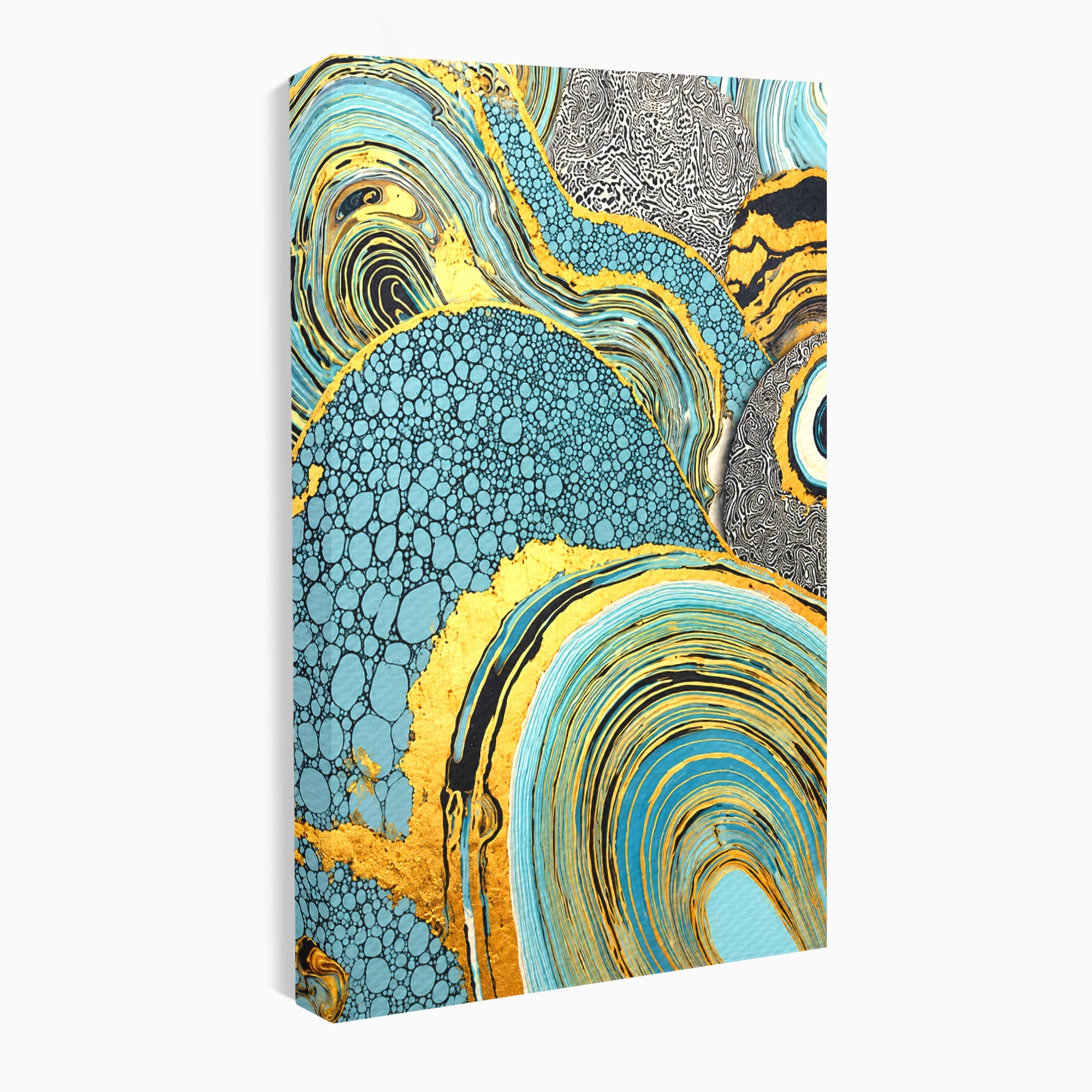Tablou Canvas Premium LuxCanva® C1366, Flux Abstract Auriu, Abstract, Textura, Auriu, Albastru, Modern, Living, Birou, Culori Vibrante