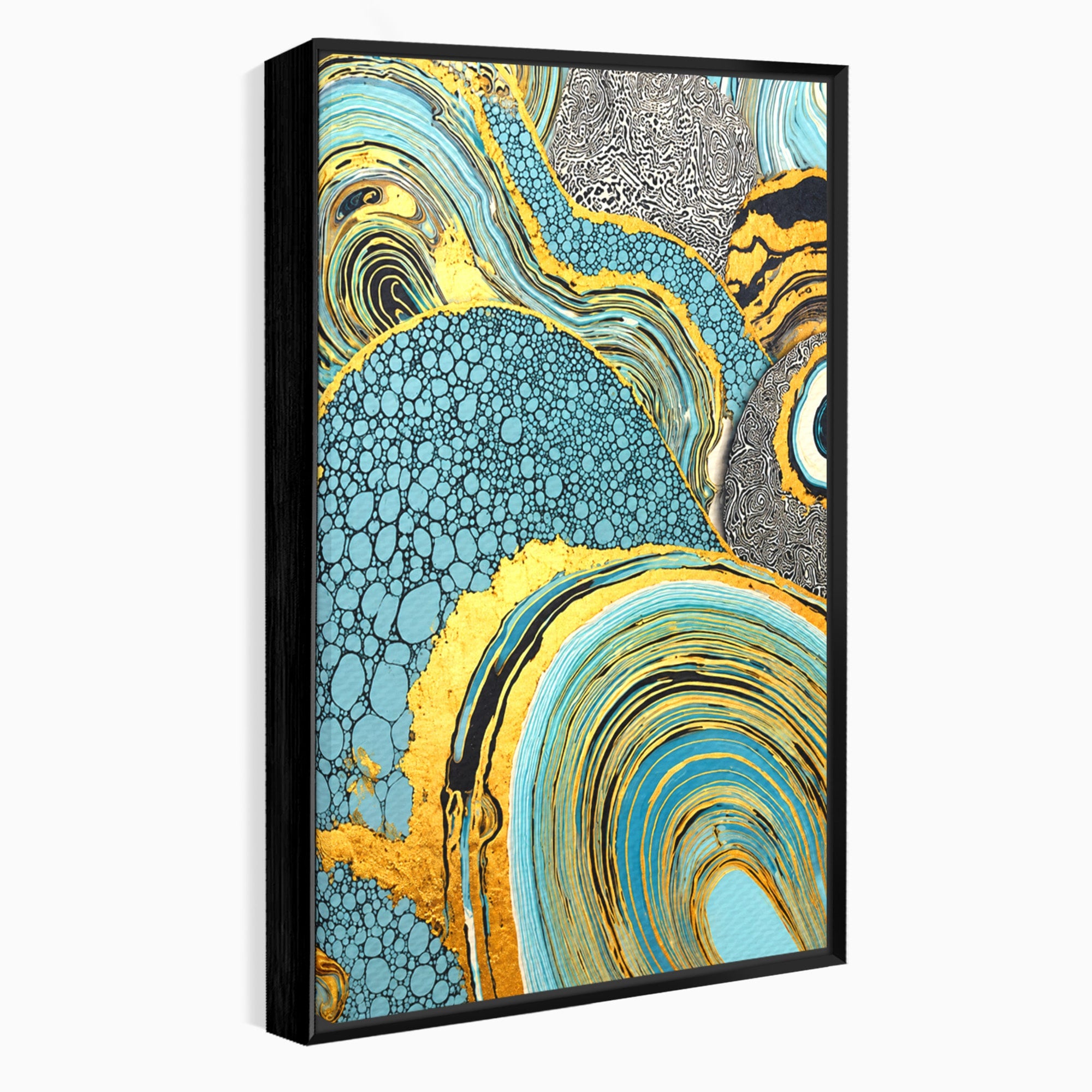 Tablou Canvas Premium LuxCanva® C1366, Flux Abstract Auriu, Abstract, Textura, Auriu, Albastru, Modern, Living, Birou, Culori Vibrante