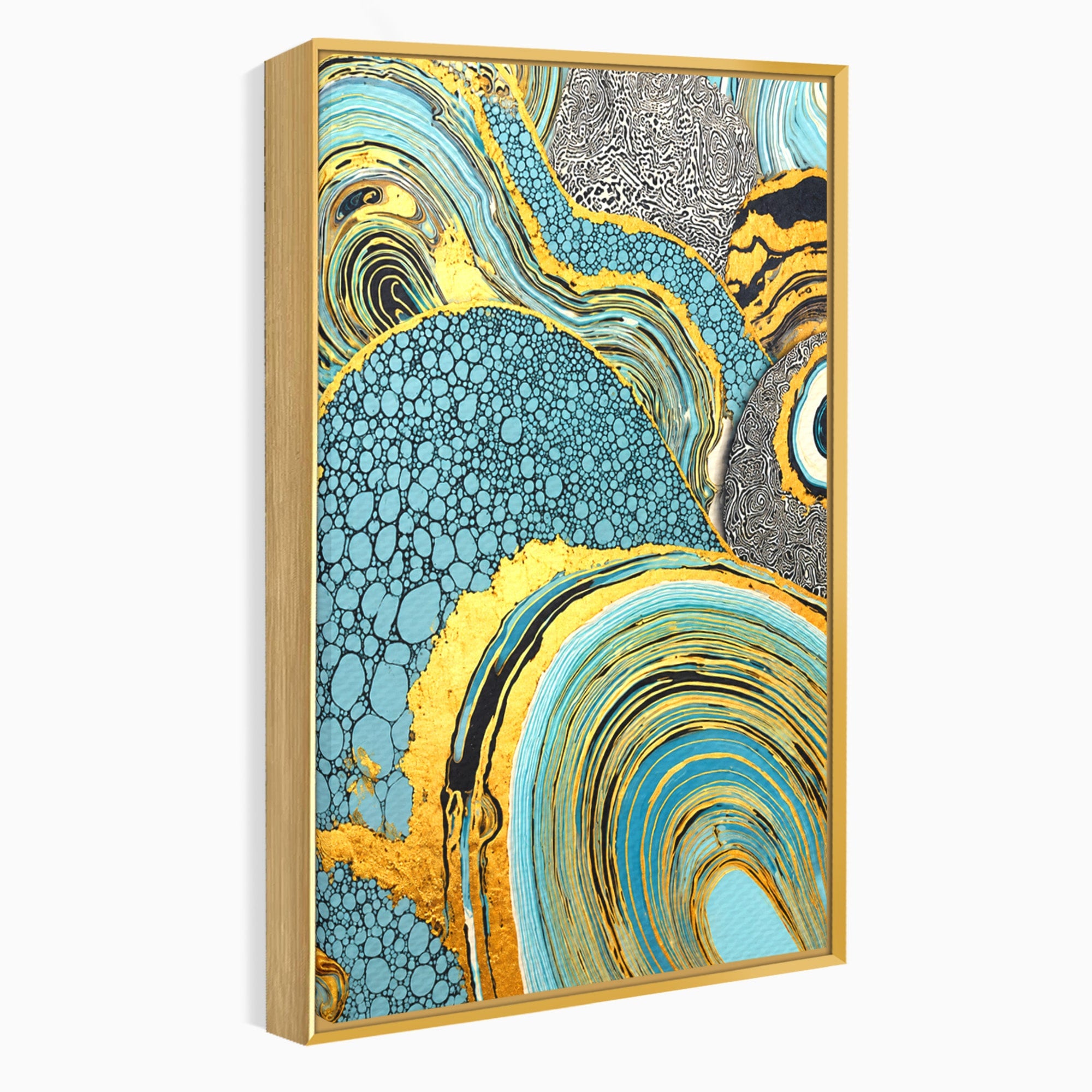 Tablou Canvas Premium LuxCanva® C1366, Flux Abstract Auriu, Abstract, Textura, Auriu, Albastru, Modern, Living, Birou, Culori Vibrante
