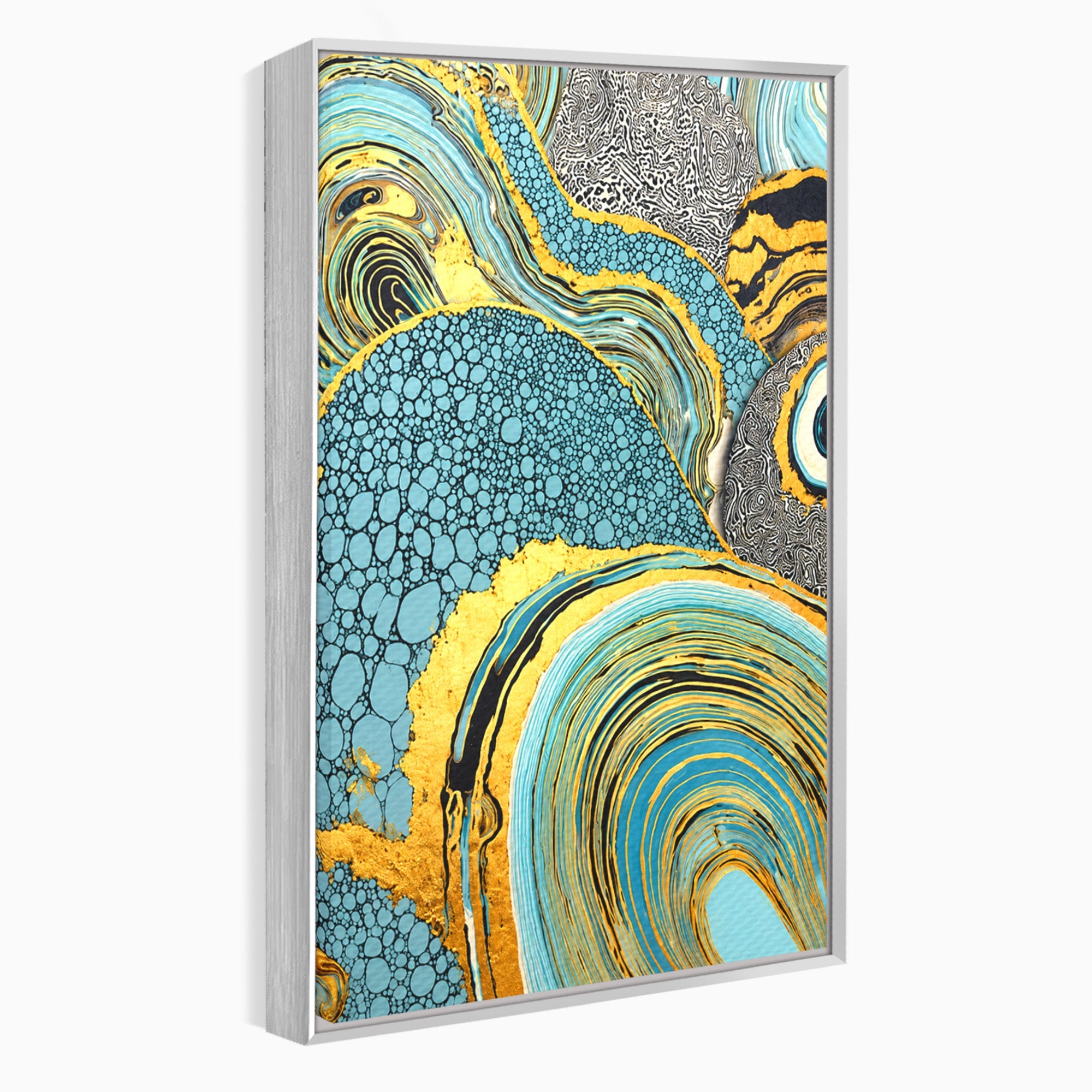 Tablou Canvas Premium LuxCanva® C1366, Flux Abstract Auriu, Abstract, Textura, Auriu, Albastru, Modern, Living, Birou, Culori Vibrante