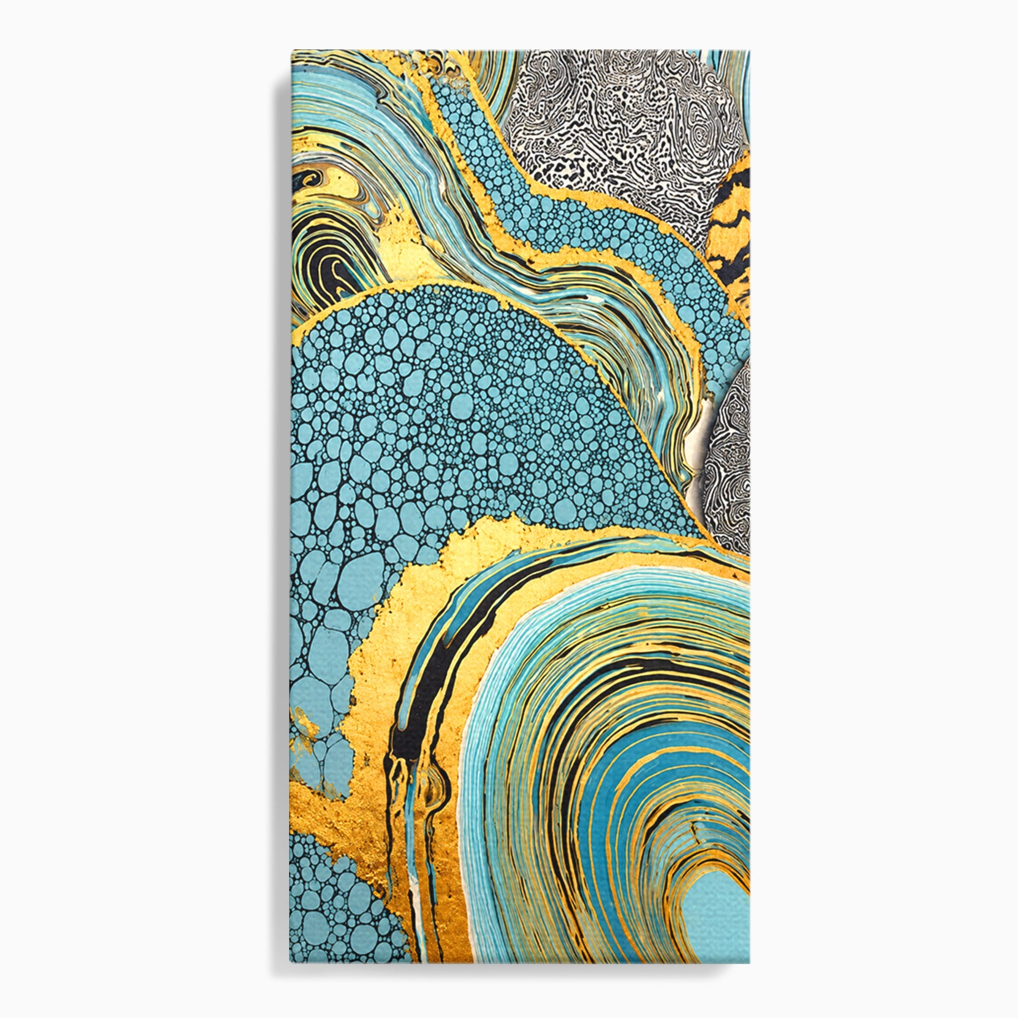 Tablou Canvas Premium LuxCanva® C1366, Flux Abstract Auriu, Abstract, Textura, Auriu, Albastru, Modern, Living, Birou, Culori Vibrante
