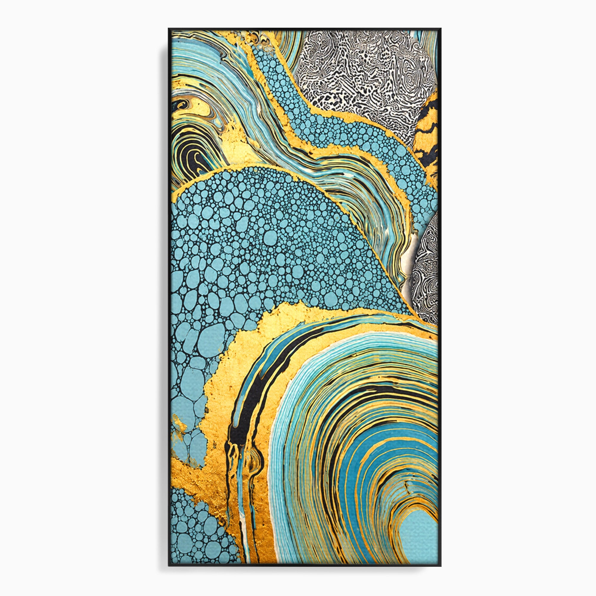 Tablou Canvas Premium LuxCanva® C1366, Flux Abstract Auriu, Abstract, Textura, Auriu, Albastru, Modern, Living, Birou, Culori Vibrante