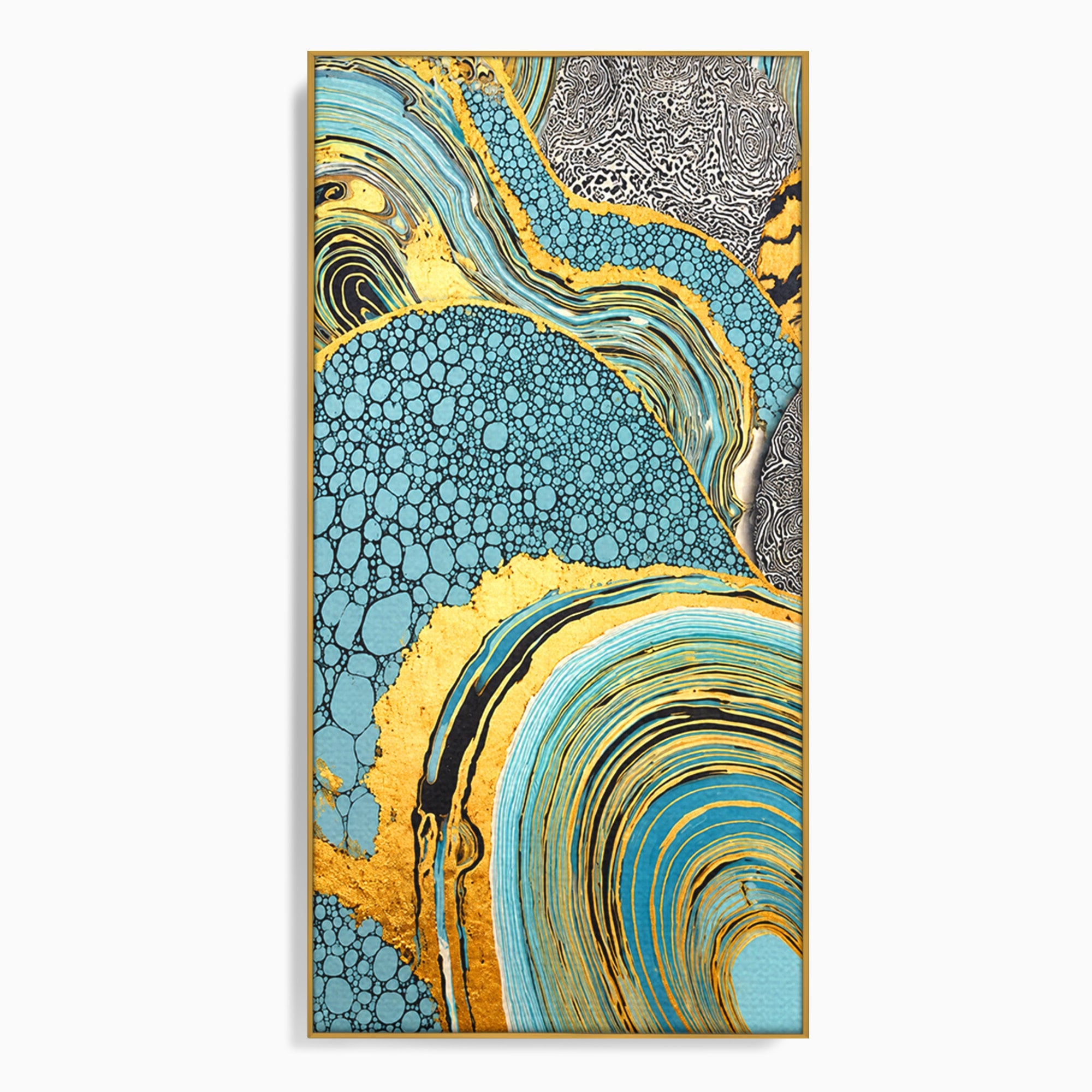 Tablou Canvas Premium LuxCanva® C1366, Flux Abstract Auriu, Abstract, Textura, Auriu, Albastru, Modern, Living, Birou, Culori Vibrante