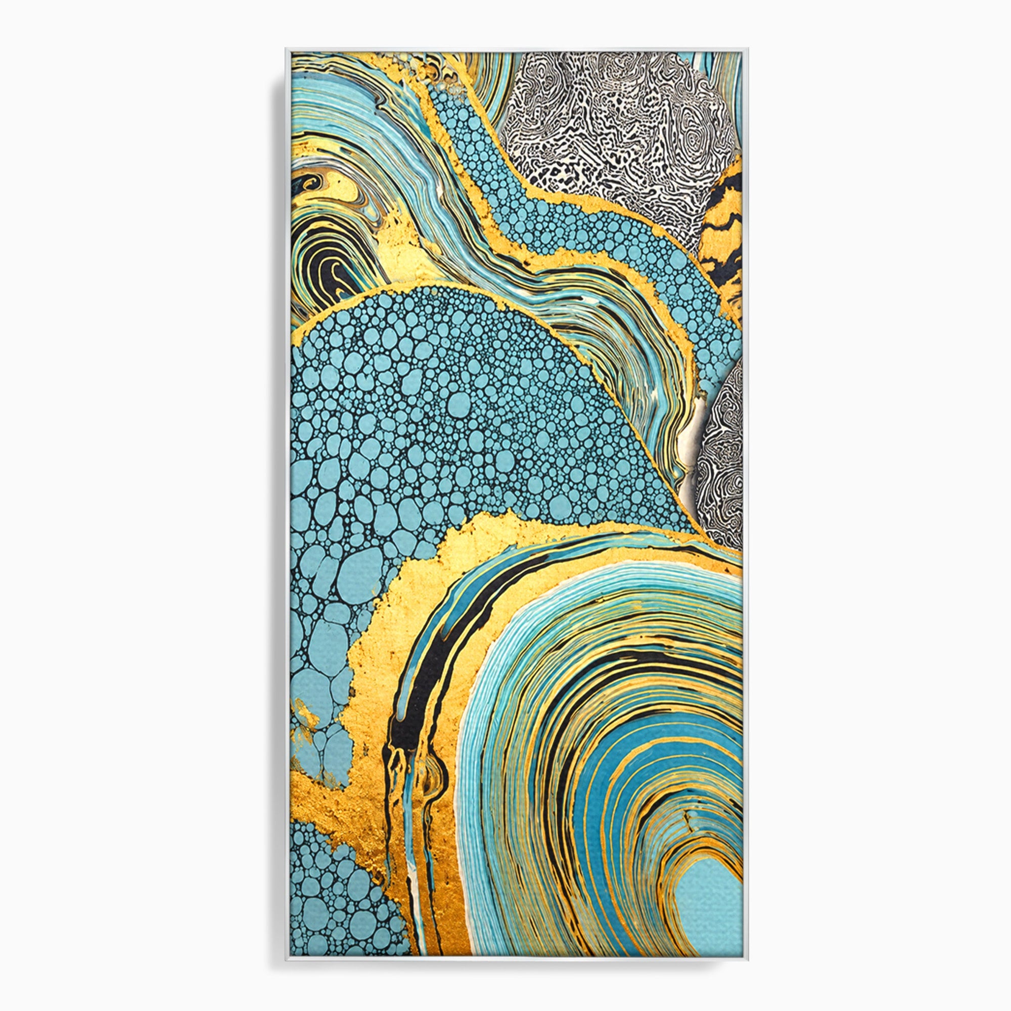Tablou Canvas Premium LuxCanva® C1366, Flux Abstract Auriu, Abstract, Textura, Auriu, Albastru, Modern, Living, Birou, Culori Vibrante