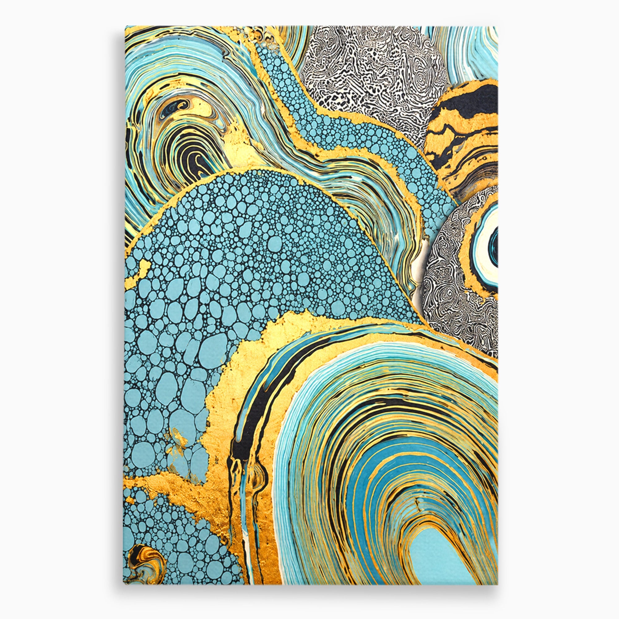 Tablou Canvas Premium LuxCanva® C1366, Flux Abstract Auriu, Abstract, Textura, Auriu, Albastru, Modern, Living, Birou, Culori Vibrante