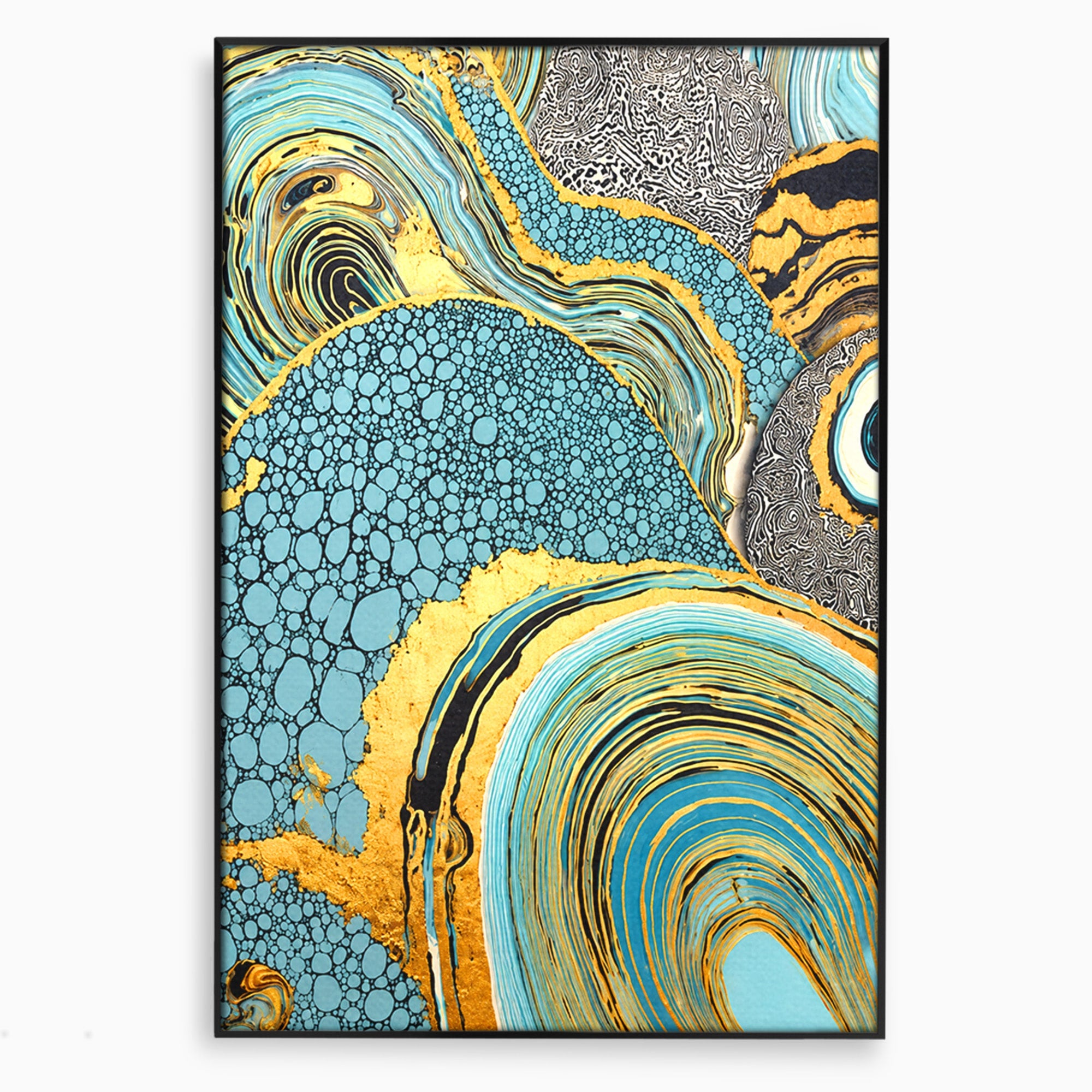Tablou Canvas Premium LuxCanva® C1366, Flux Abstract Auriu, Abstract, Textura, Auriu, Albastru, Modern, Living, Birou, Culori Vibrante