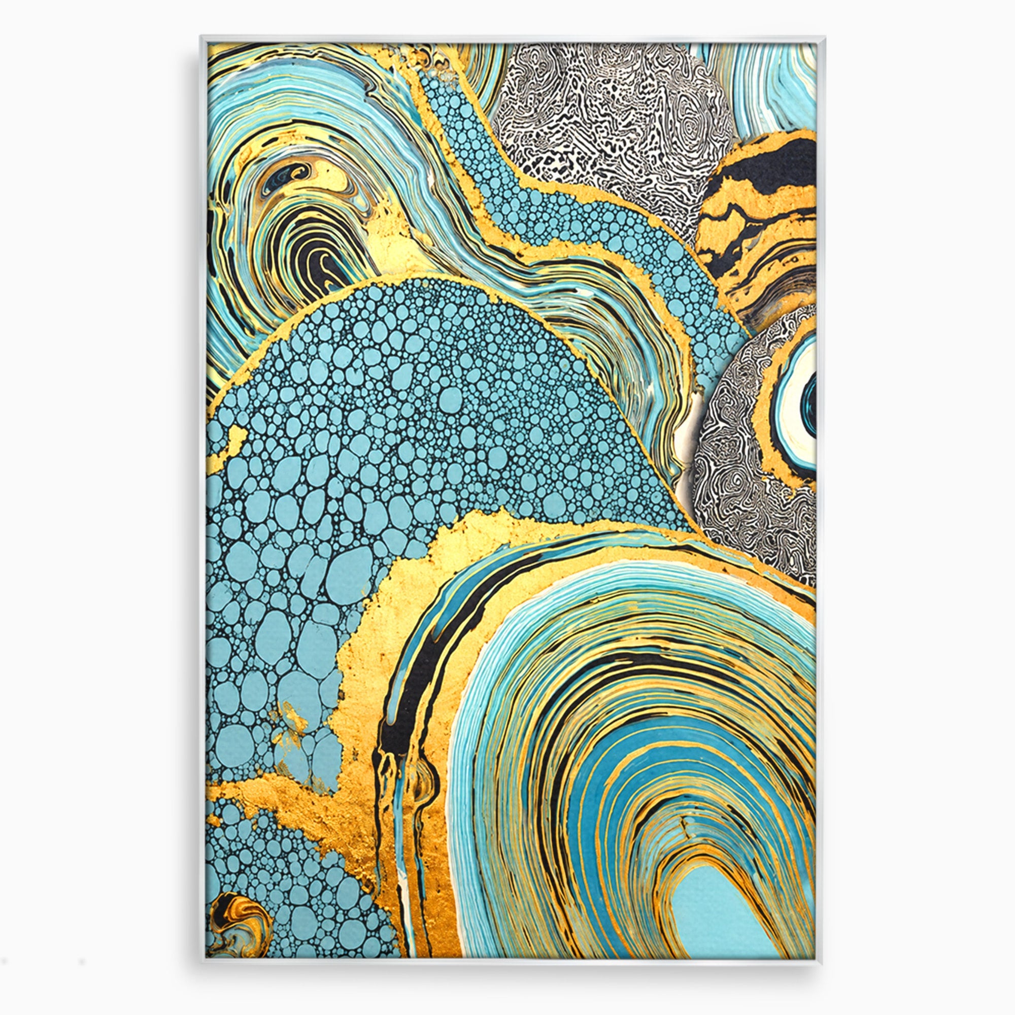 Tablou Canvas Premium LuxCanva® C1366, Flux Abstract Auriu, Abstract, Textura, Auriu, Albastru, Modern, Living, Birou, Culori Vibrante