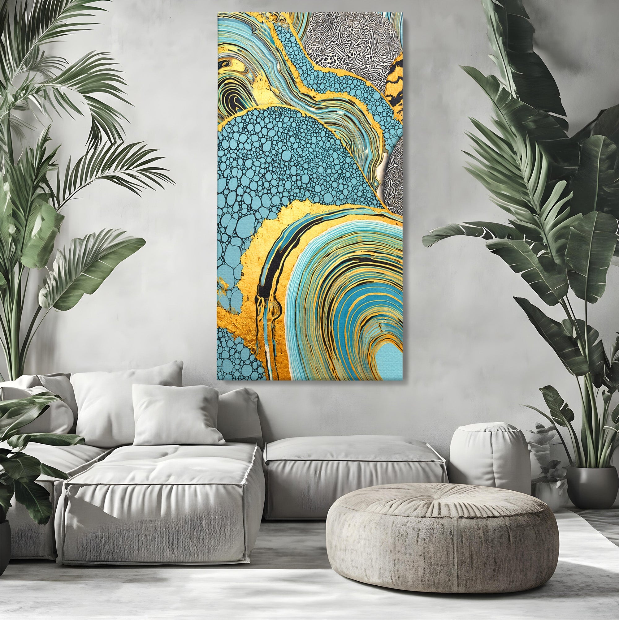 Tablou Canvas Premium LuxCanva® C1366, Flux Abstract Auriu, Abstract, Textura, Auriu, Albastru, Modern, Living, Birou, Culori Vibrante