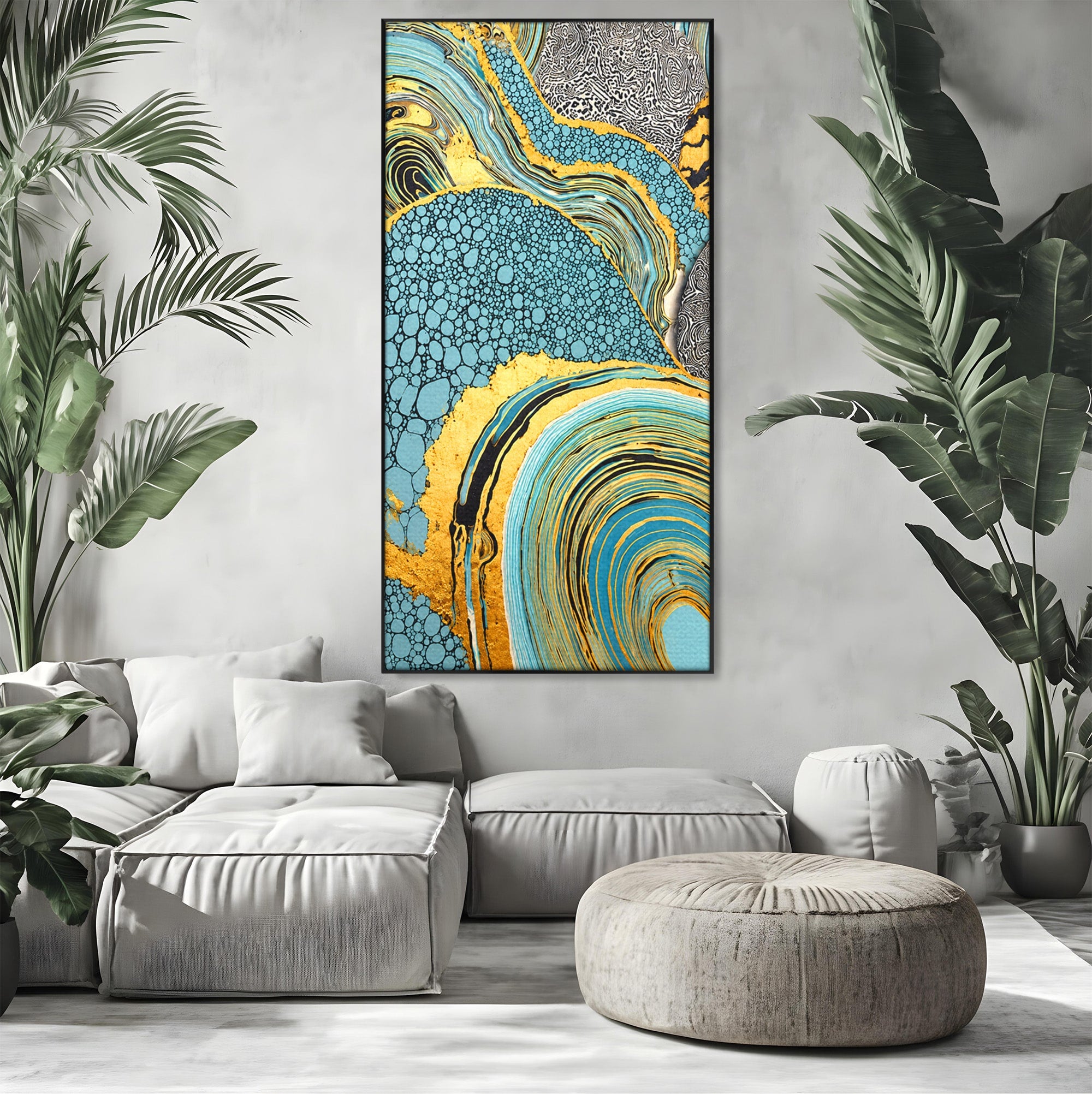 Tablou Canvas Premium LuxCanva® C1366, Flux Abstract Auriu, Abstract, Textura, Auriu, Albastru, Modern, Living, Birou, Culori Vibrante
