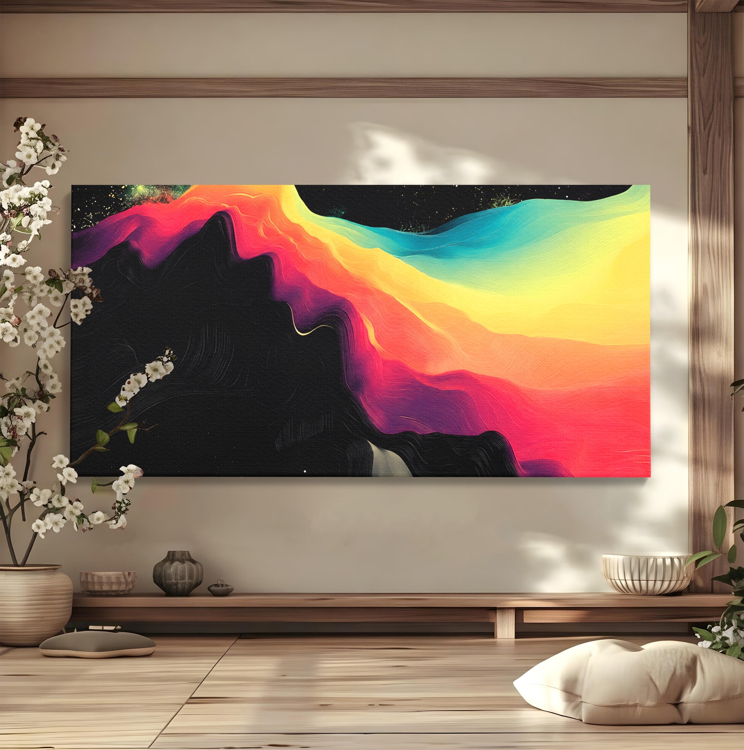 Tablou Canvas Premium LuxCanva® C1372, Peisaj Cosmic Abstractionist, Peisaj, Abstractie, Univers, Culori, Modern, Living, Dormitor, Culori Vibrante