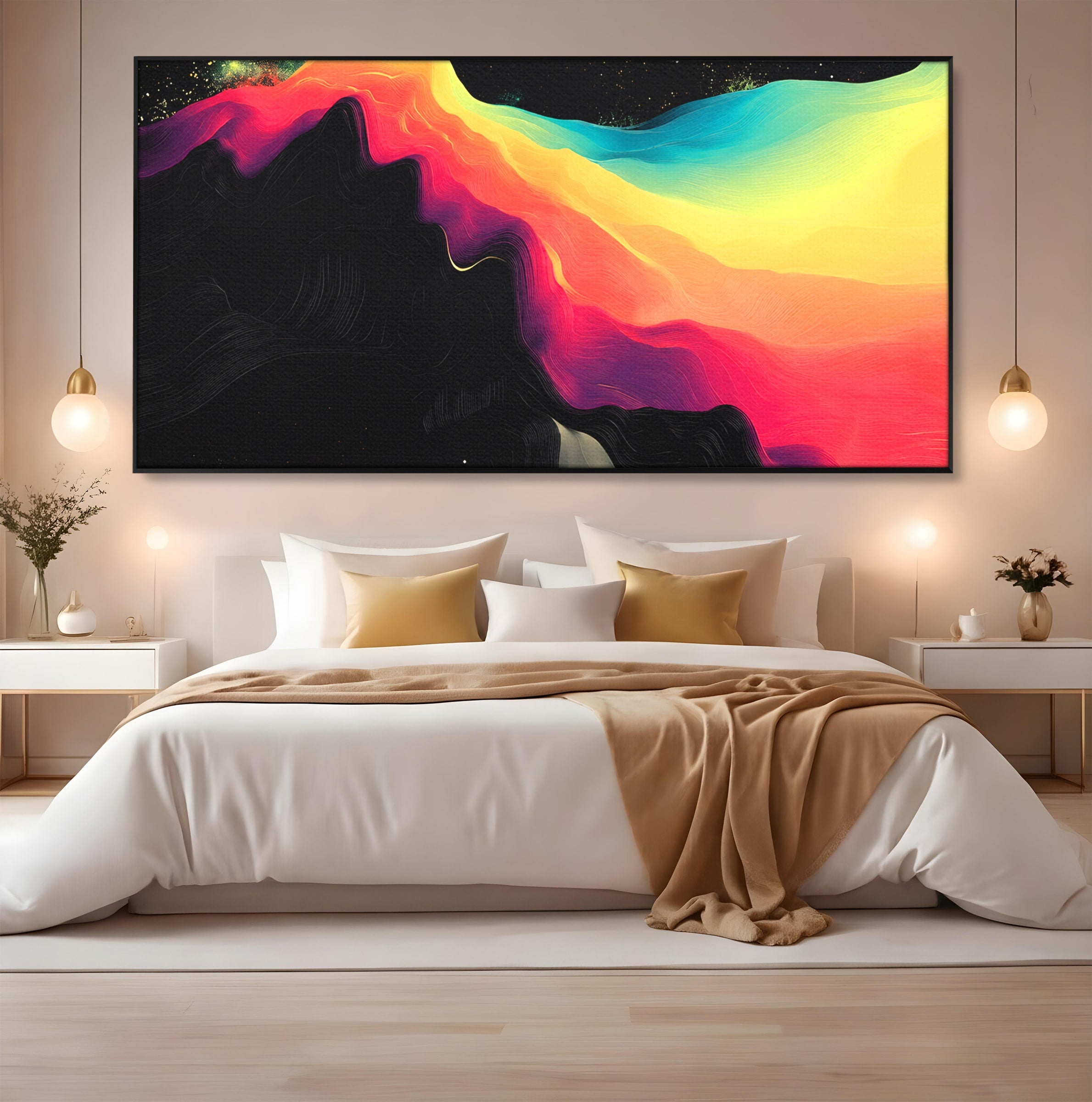 Tablou Canvas Premium LuxCanva® C1372, Peisaj Cosmic Abstractionist, Peisaj, Abstractie, Univers, Culori, Modern, Living, Dormitor, Culori Vibrante