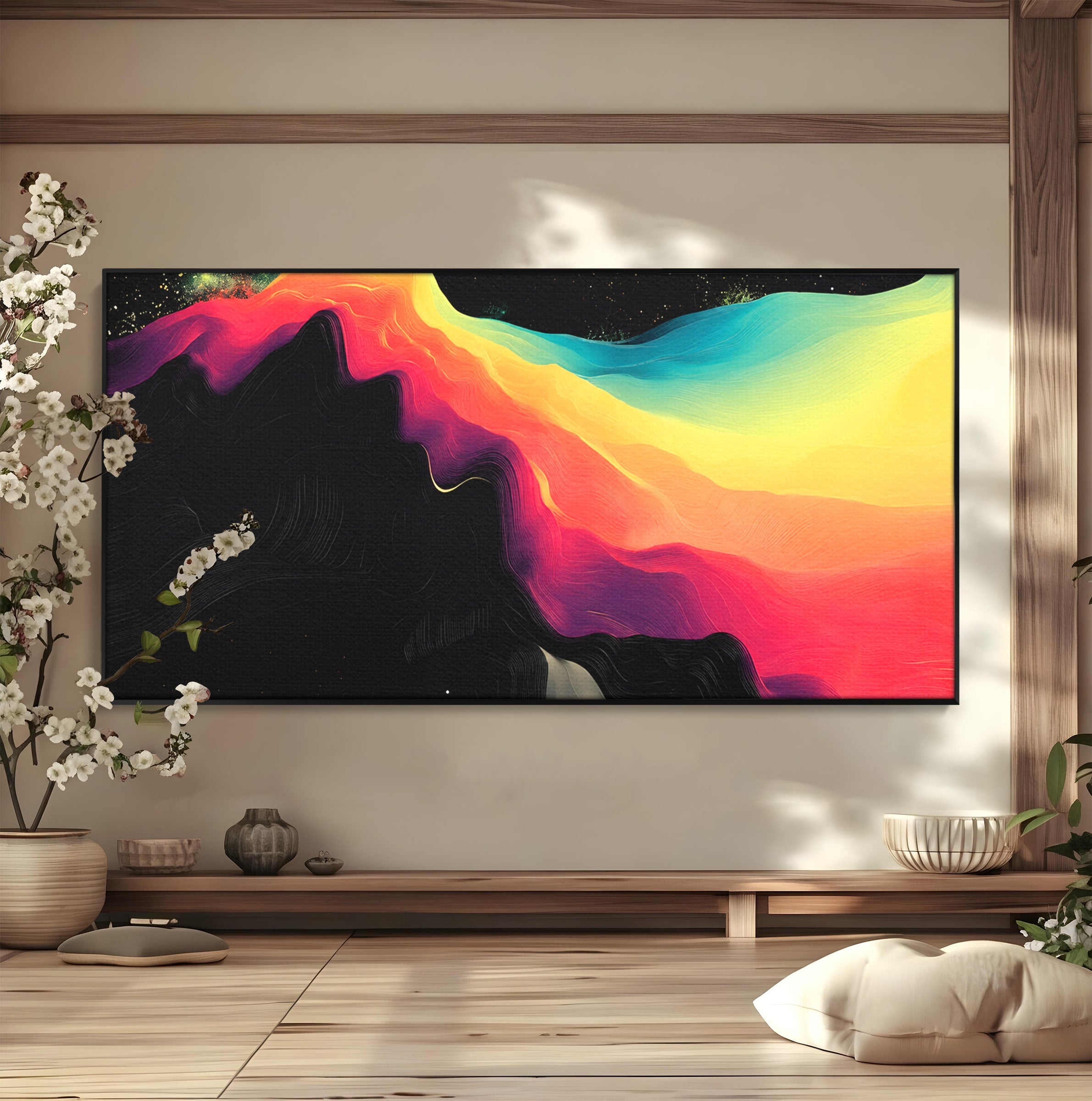 Tablou Canvas Premium LuxCanva® C1372, Peisaj Cosmic Abstractionist, Peisaj, Abstractie, Univers, Culori, Modern, Living, Dormitor, Culori Vibrante
