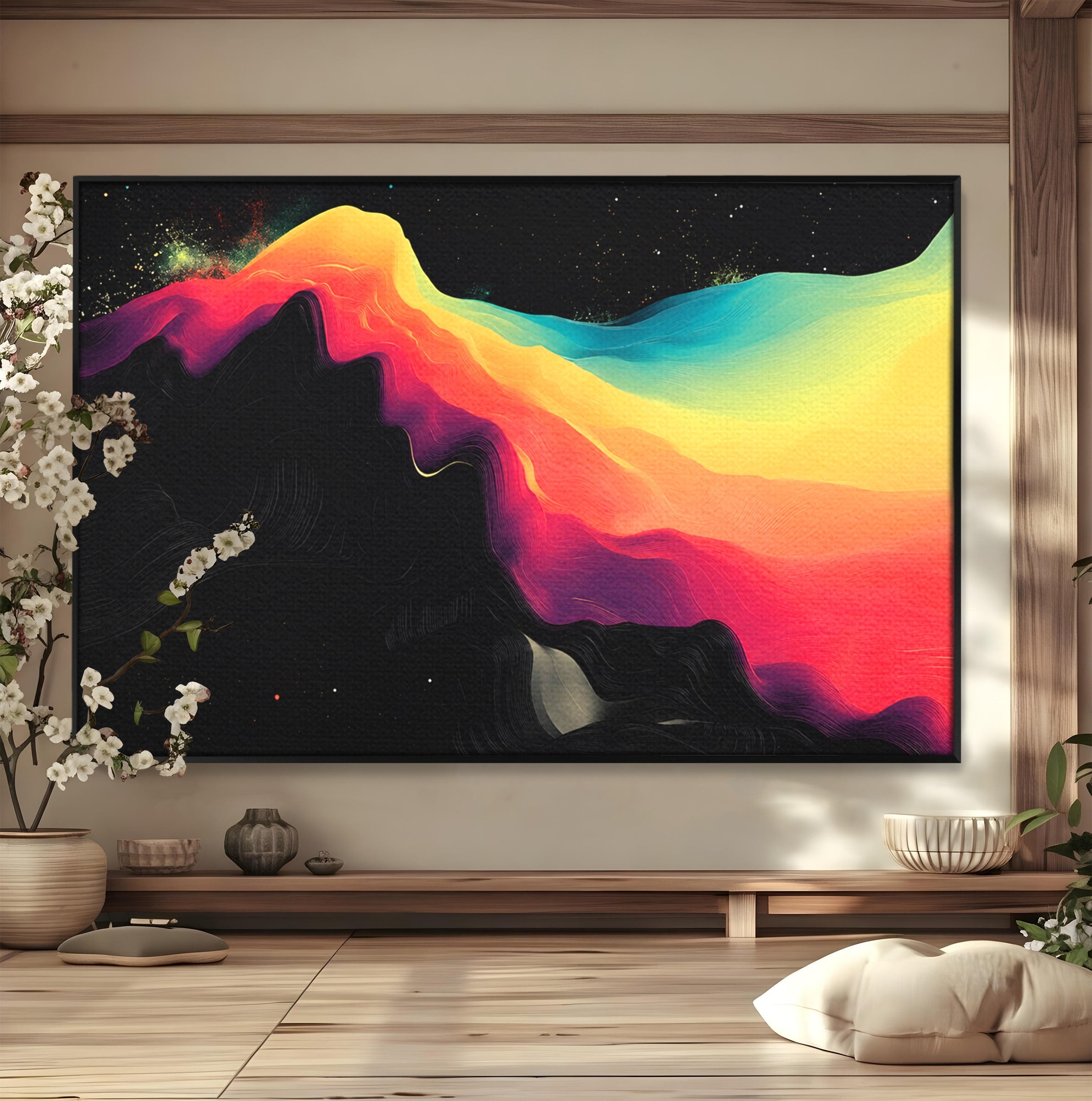 Tablou Canvas Premium LuxCanva® C1372, Peisaj Cosmic Abstractionist, Peisaj, Abstractie, Univers, Culori, Modern, Living, Dormitor, Culori Vibrante