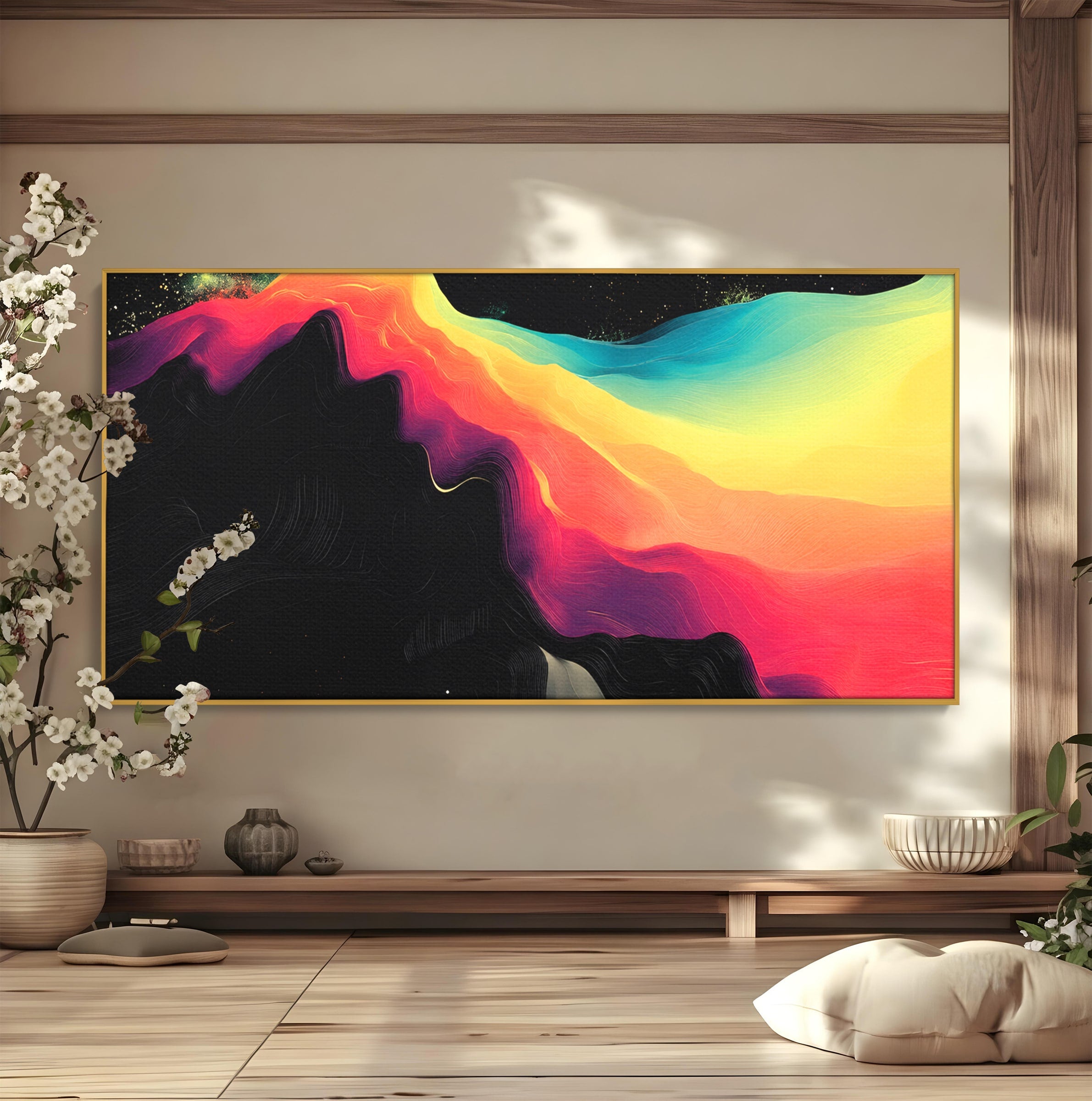 Tablou Canvas Premium LuxCanva® C1372, Peisaj Cosmic Abstractionist, Peisaj, Abstractie, Univers, Culori, Modern, Living, Dormitor, Culori Vibrante
