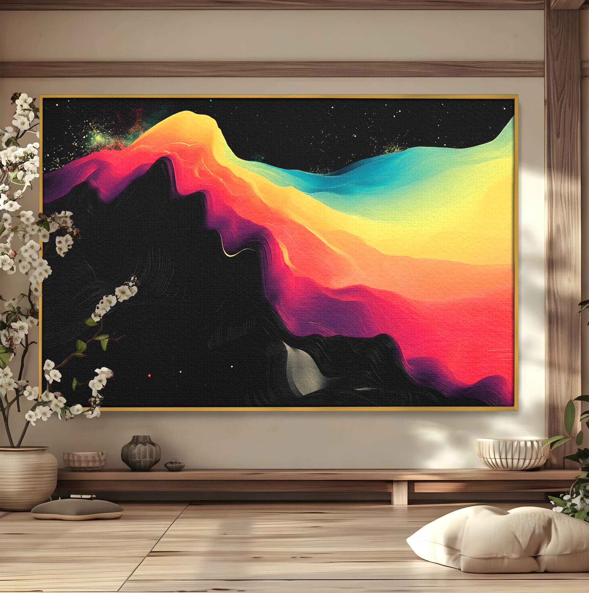 Tablou Canvas Premium LuxCanva® C1372, Peisaj Cosmic Abstractionist, Peisaj, Abstractie, Univers, Culori, Modern, Living, Dormitor, Culori Vibrante