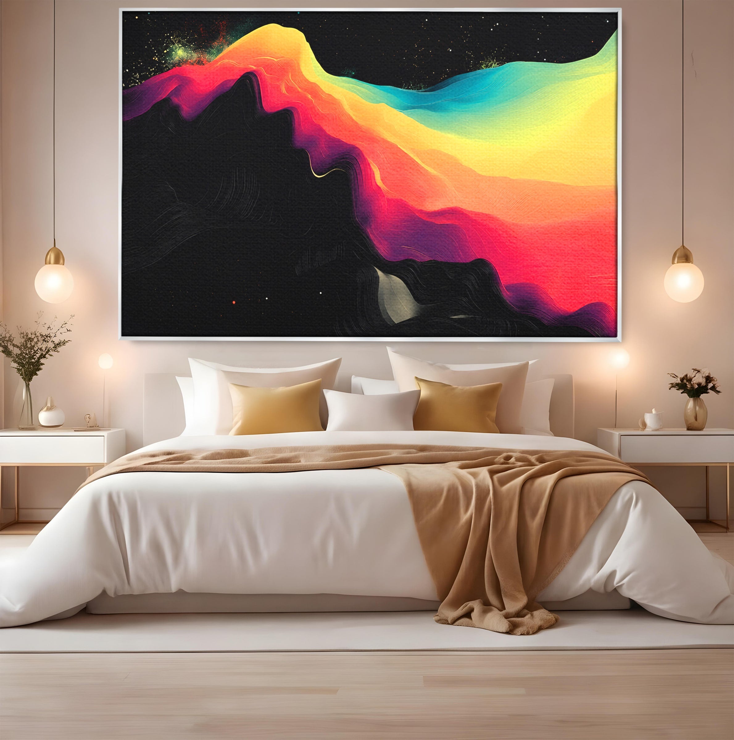 Tablou Canvas Premium LuxCanva® C1372, Peisaj Cosmic Abstractionist, Peisaj, Abstractie, Univers, Culori, Modern, Living, Dormitor, Culori Vibrante