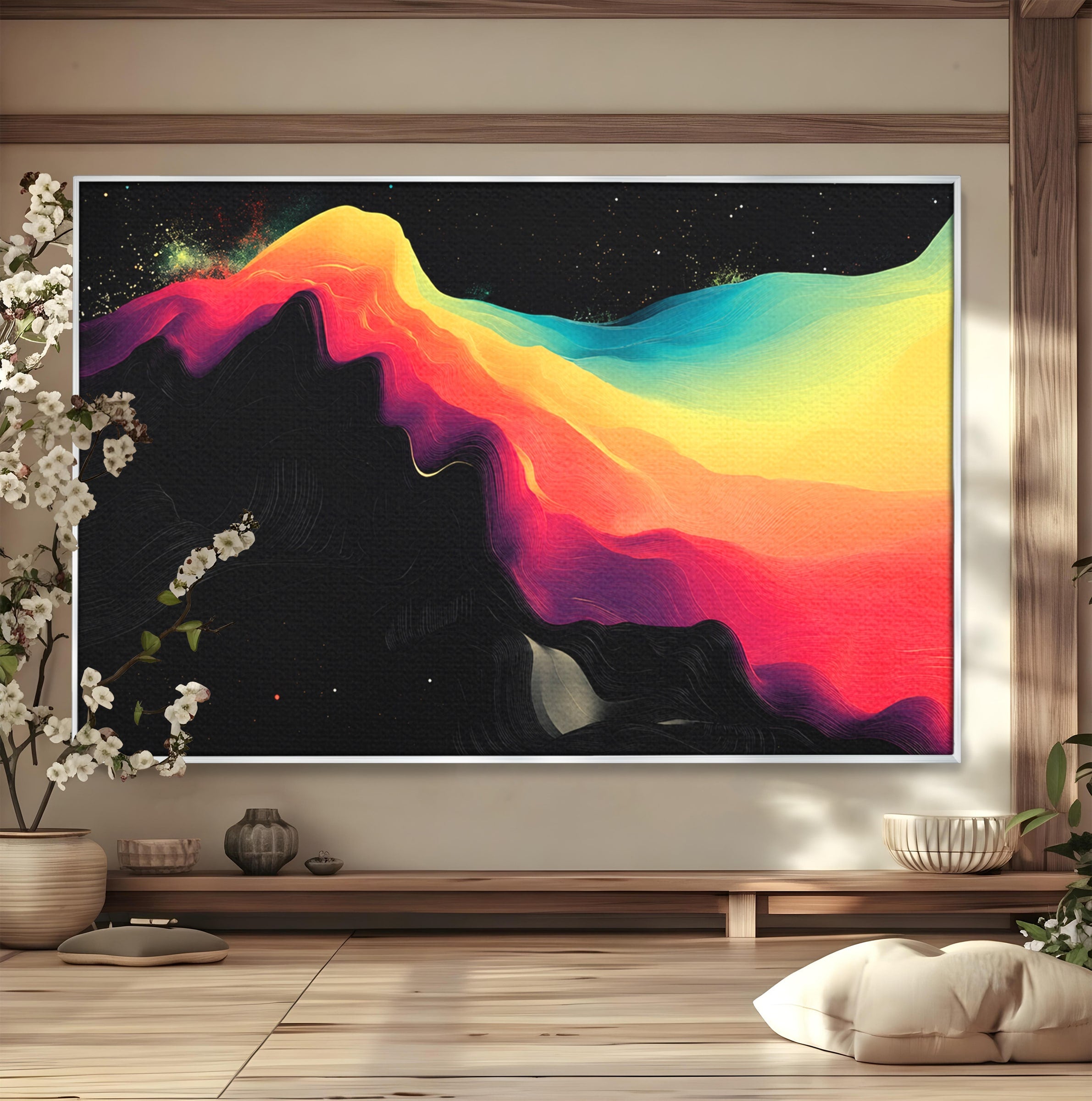 Tablou Canvas Premium LuxCanva® C1372, Peisaj Cosmic Abstractionist, Peisaj, Abstractie, Univers, Culori, Modern, Living, Dormitor, Culori Vibrante