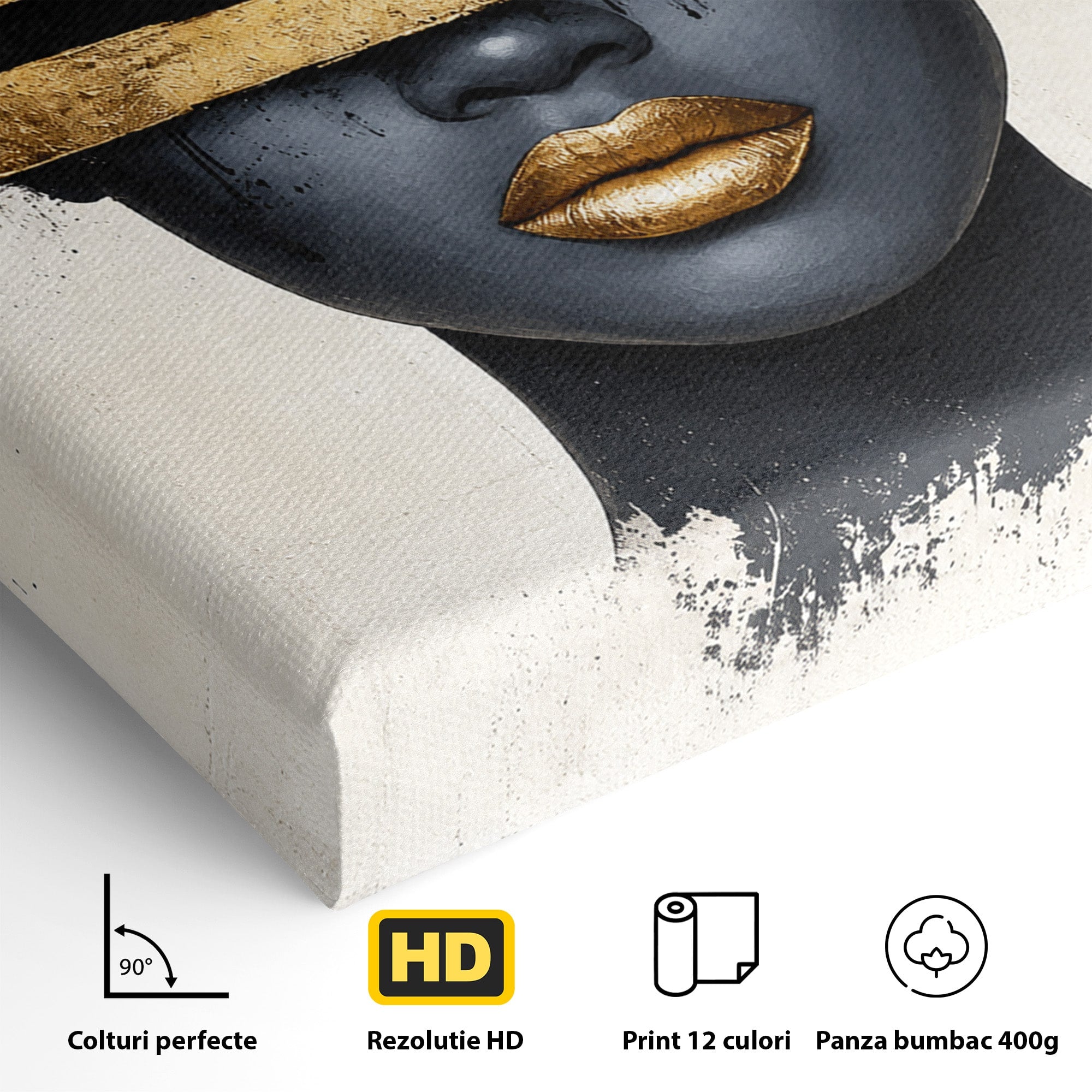 Tablou Canvas Premium LuxCanva® C1374, Portret Abstract Cu Auriu, Portret, Abstract, Modern, Dormitor, Birou, Culori Vibrante