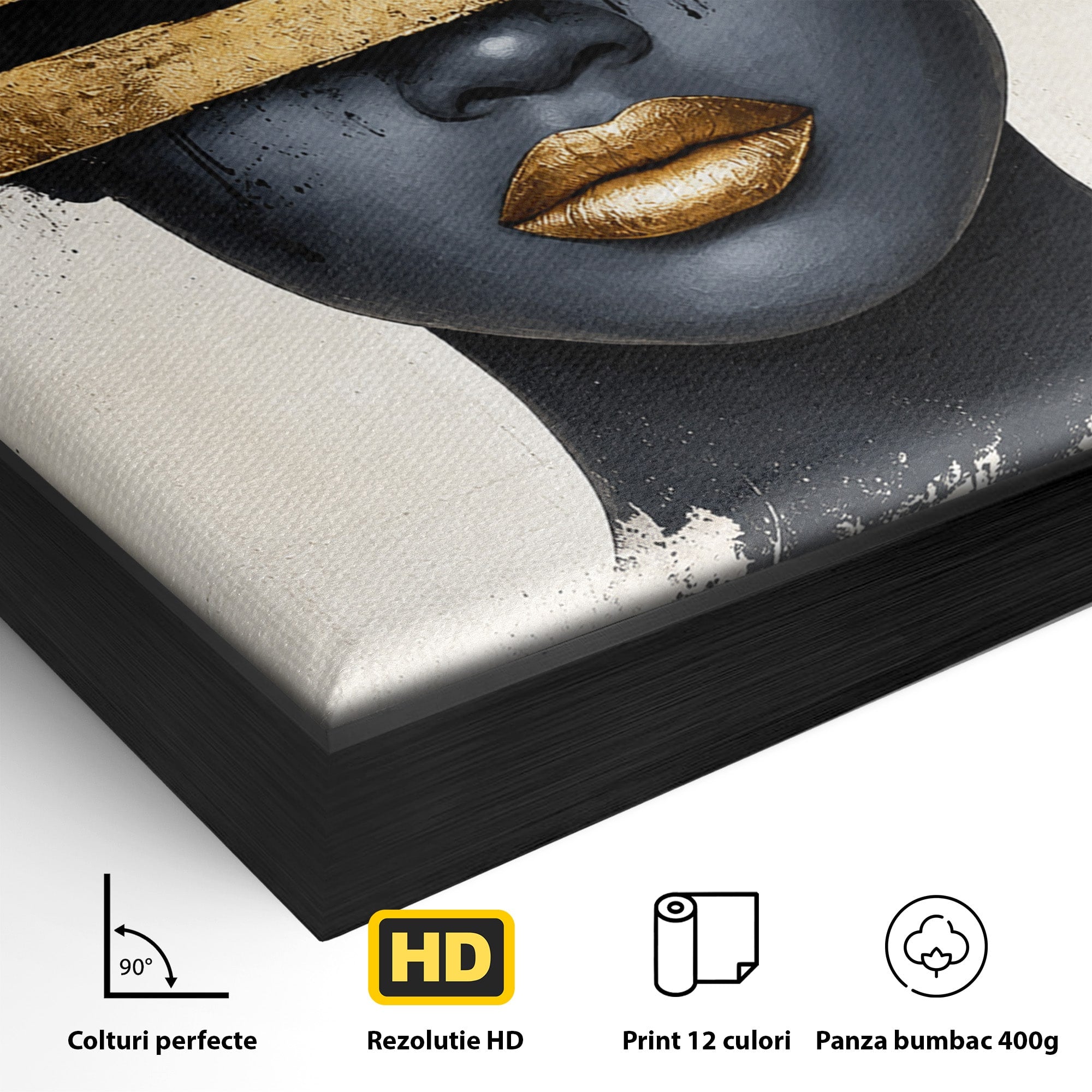 Tablou Canvas Premium LuxCanva® C1374, Portret Abstract Cu Auriu, Portret, Abstract, Modern, Dormitor, Birou, Culori Vibrante