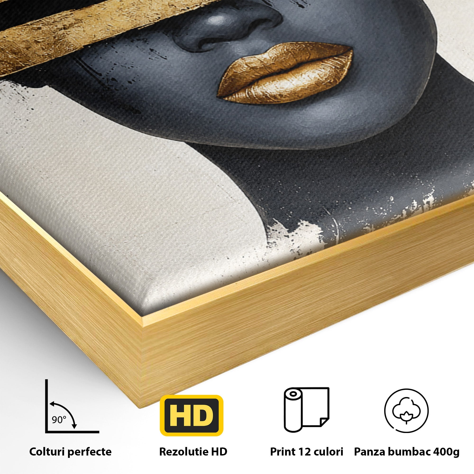 Tablou Canvas Premium LuxCanva® C1374, Portret Abstract Cu Auriu, Portret, Abstract, Modern, Dormitor, Birou, Culori Vibrante