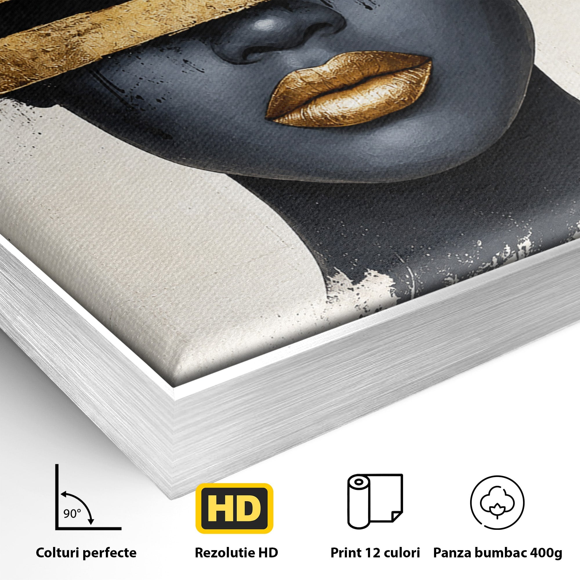 Tablou Canvas Premium LuxCanva® C1374, Portret Abstract Cu Auriu, Portret, Abstract, Modern, Dormitor, Birou, Culori Vibrante