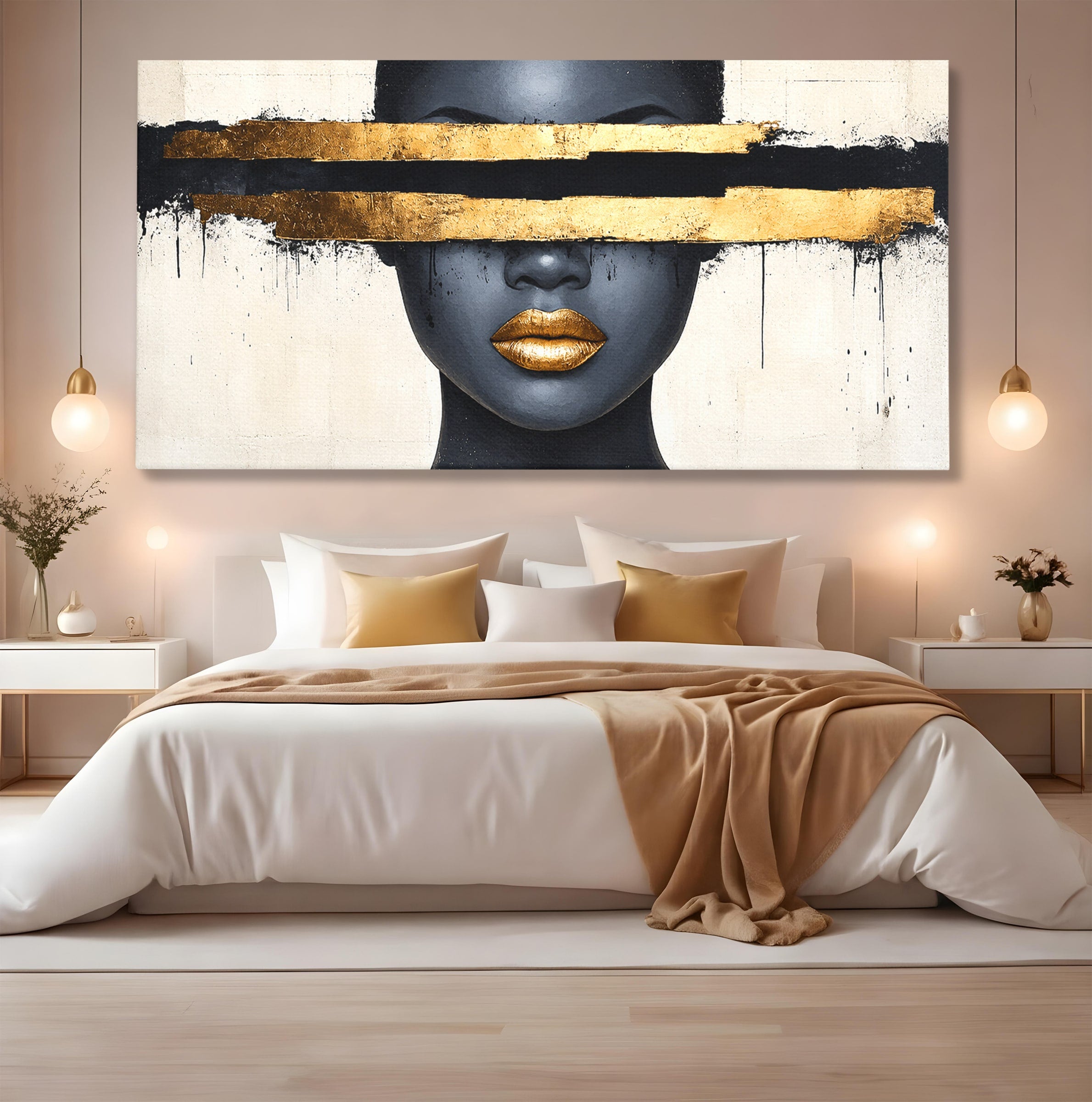 Tablou Canvas Premium LuxCanva® C1374, Portret Abstract Cu Auriu, Portret, Abstract, Modern, Dormitor, Birou, Culori Vibrante