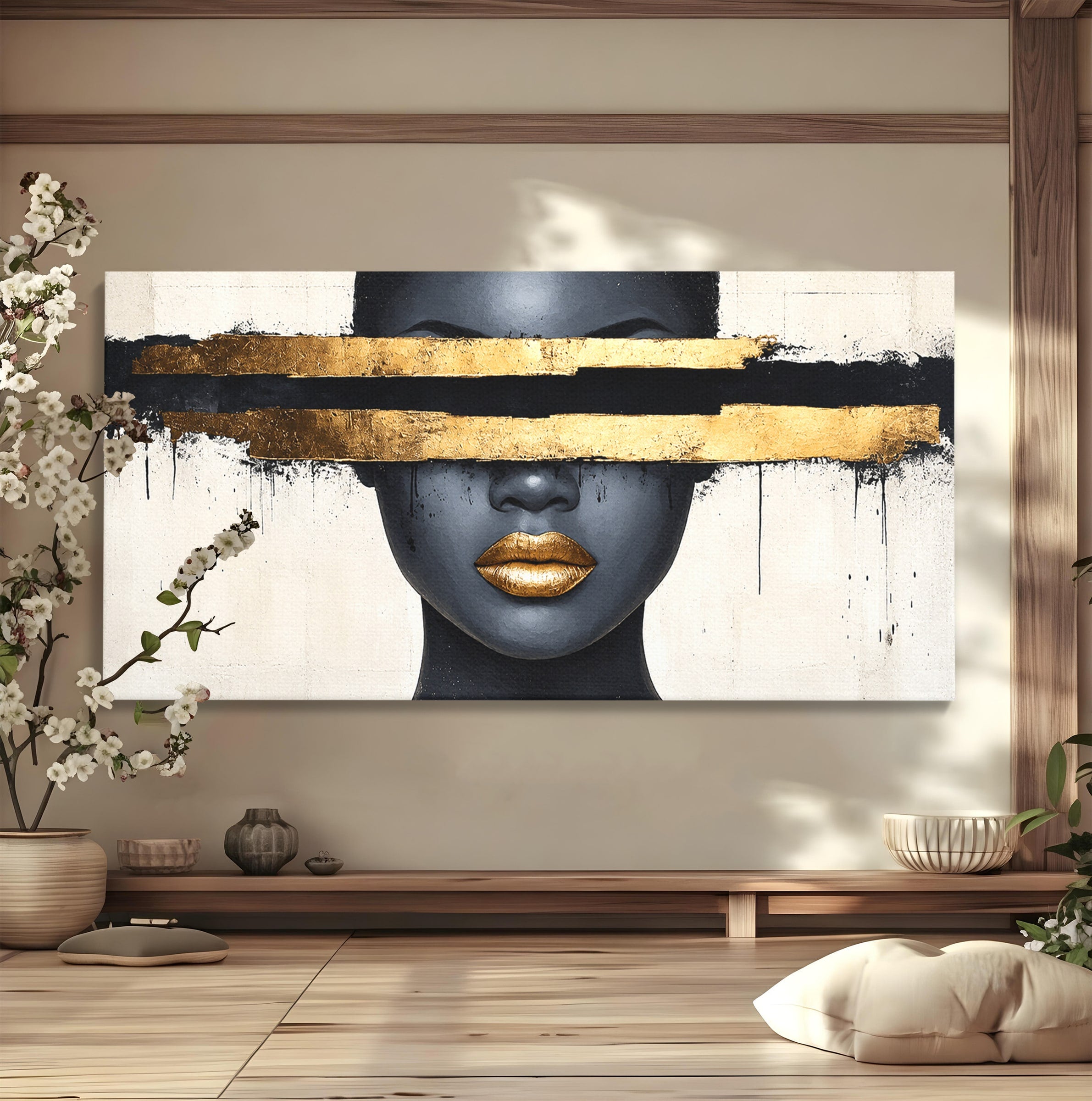 Tablou Canvas Premium LuxCanva® C1374, Portret Abstract Cu Auriu, Portret, Abstract, Modern, Dormitor, Birou, Culori Vibrante