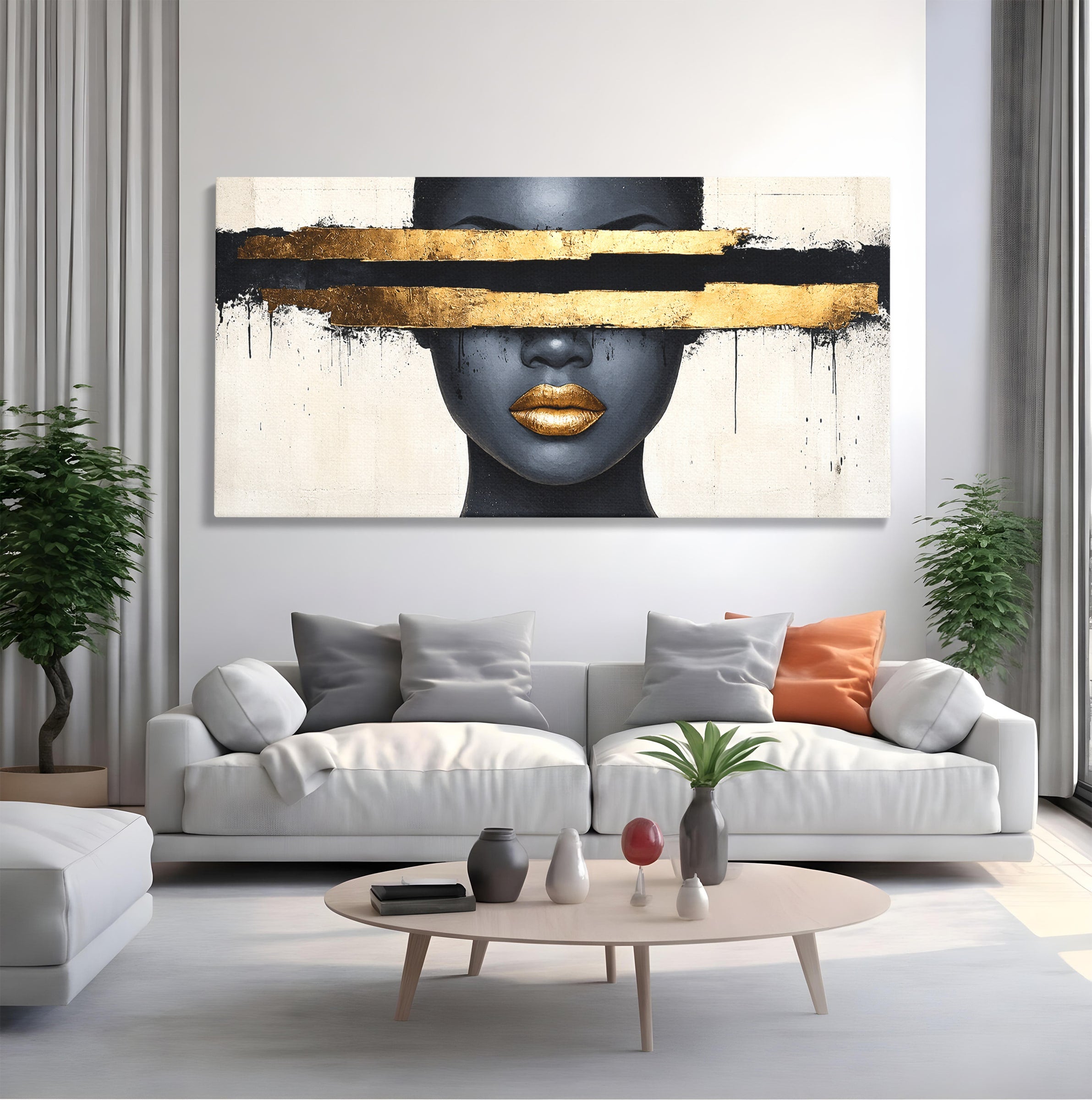 Tablou Canvas Premium LuxCanva® C1374, Portret Abstract Cu Auriu, Portret, Abstract, Modern, Dormitor, Birou, Culori Vibrante