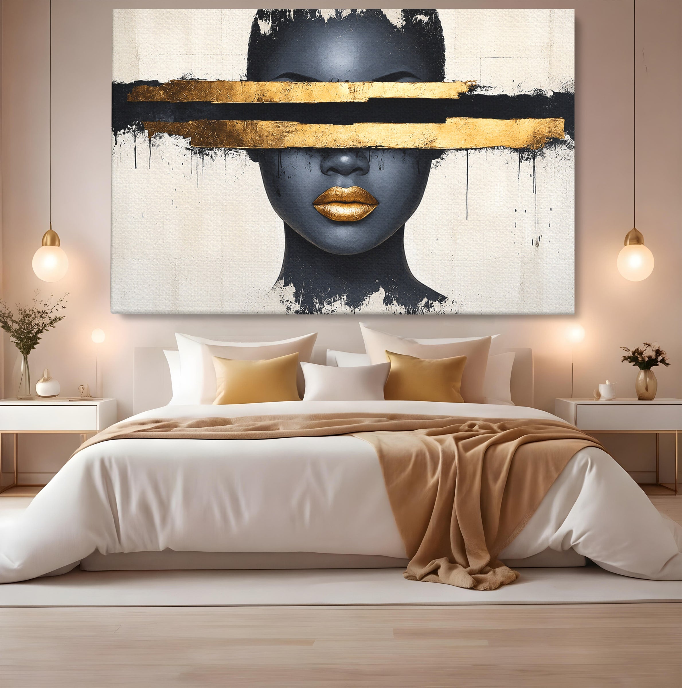 Tablou Canvas Premium LuxCanva® C1374, Portret Abstract Cu Auriu, Portret, Abstract, Modern, Dormitor, Birou, Culori Vibrante