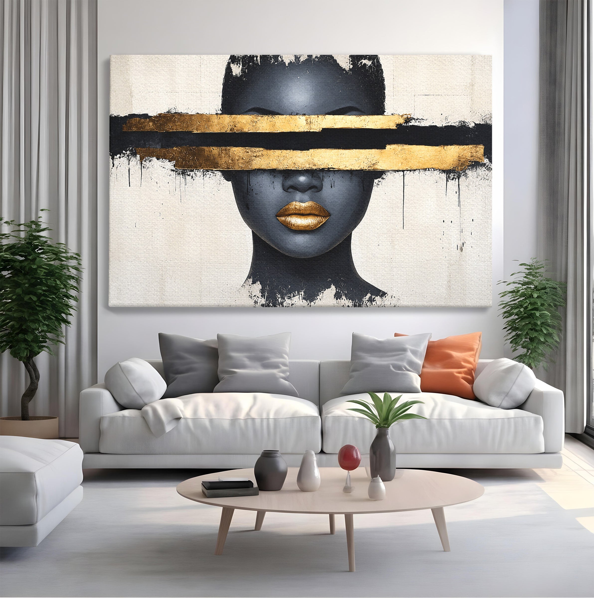 Tablou Canvas Premium LuxCanva® C1374, Portret Abstract Cu Auriu, Portret, Abstract, Modern, Dormitor, Birou, Culori Vibrante