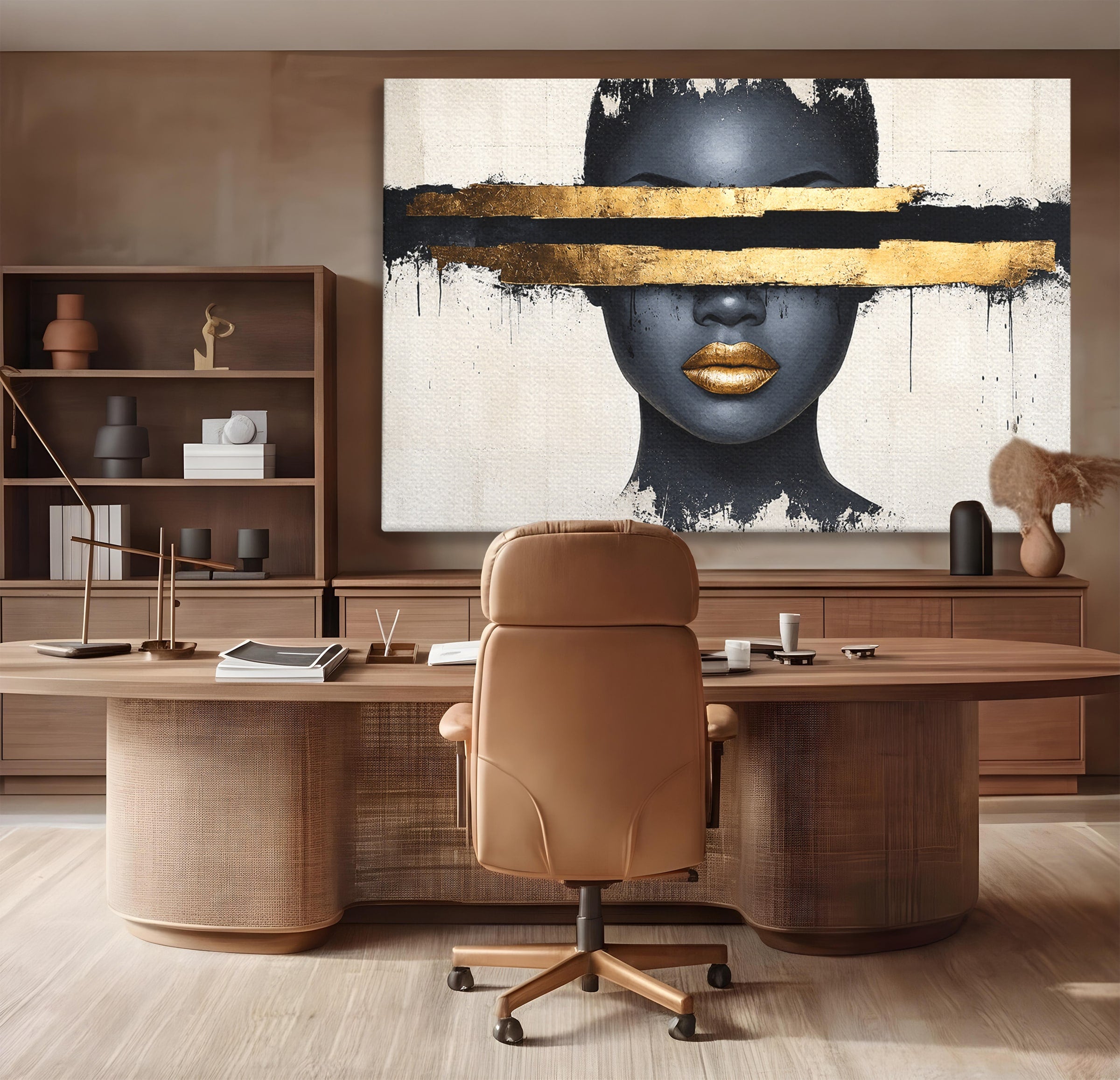 Tablou Canvas Premium LuxCanva® C1374, Portret Abstract Cu Auriu, Portret, Abstract, Modern, Dormitor, Birou, Culori Vibrante